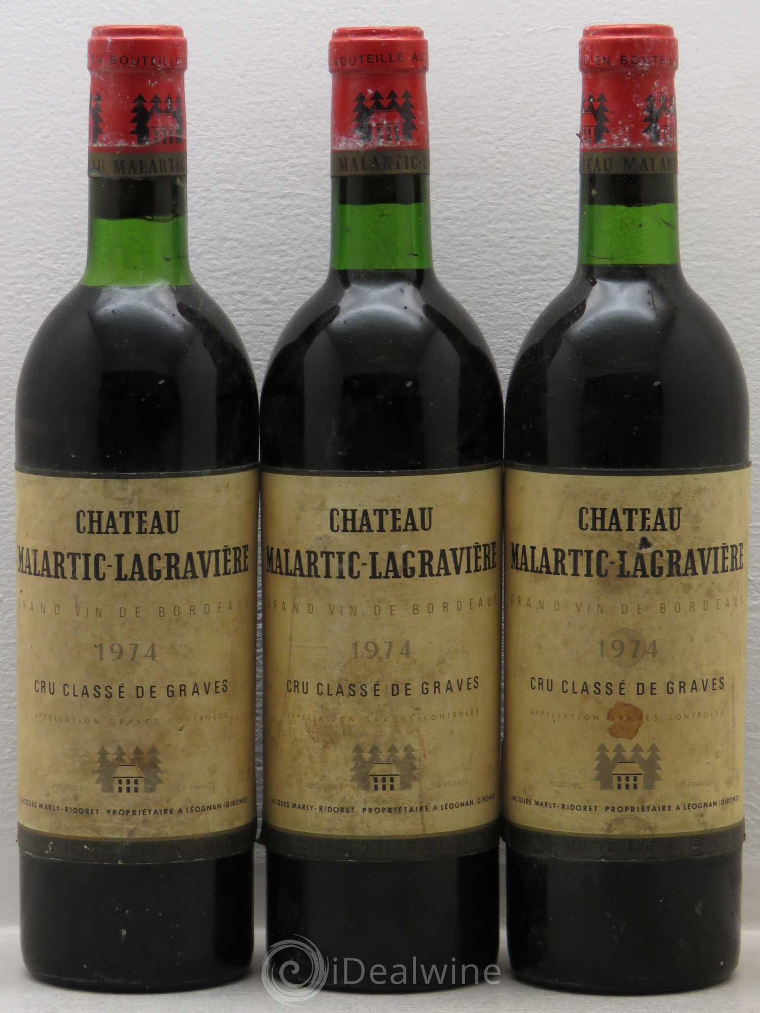 Château Malartic-Lagravière Cru Classé de Graves 1974 - Lot de 3 bouteilles - 0