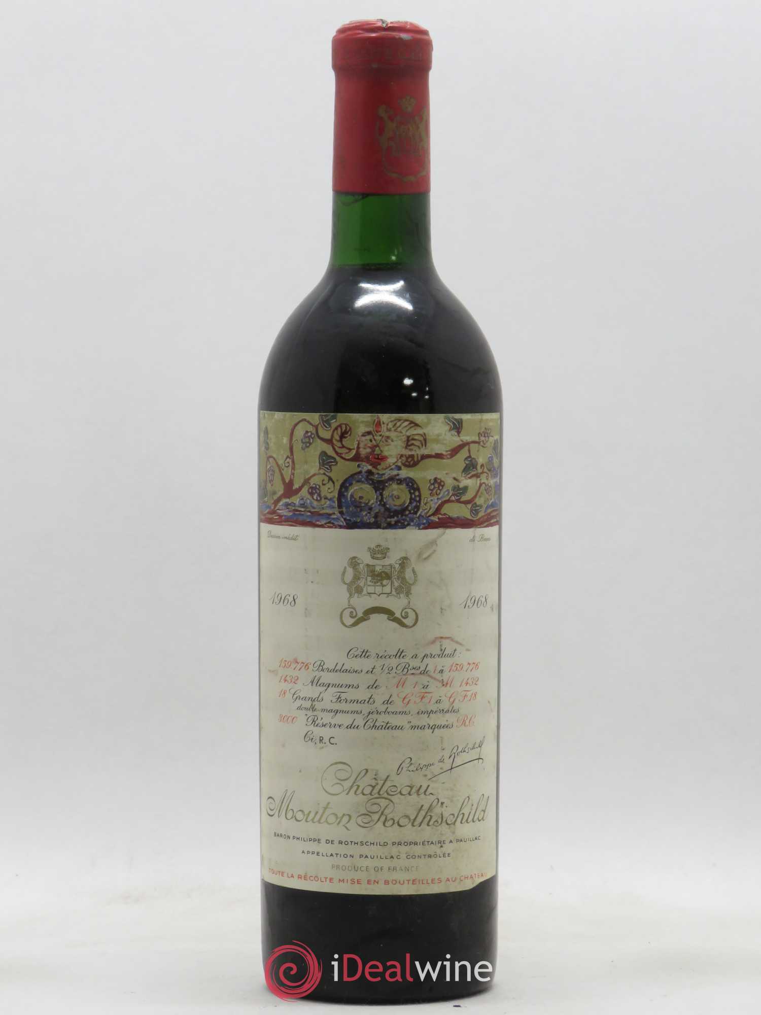 Château Mouton Rothschild 1er Grand Cru Classé 1968 - Lot de 1 bouteille - 0