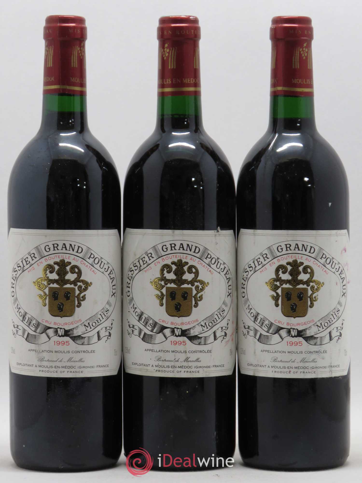 Château Gressier Grand Poujeaux Cru Bourgeois 1995 - Lot de 3 bouteilles - 0