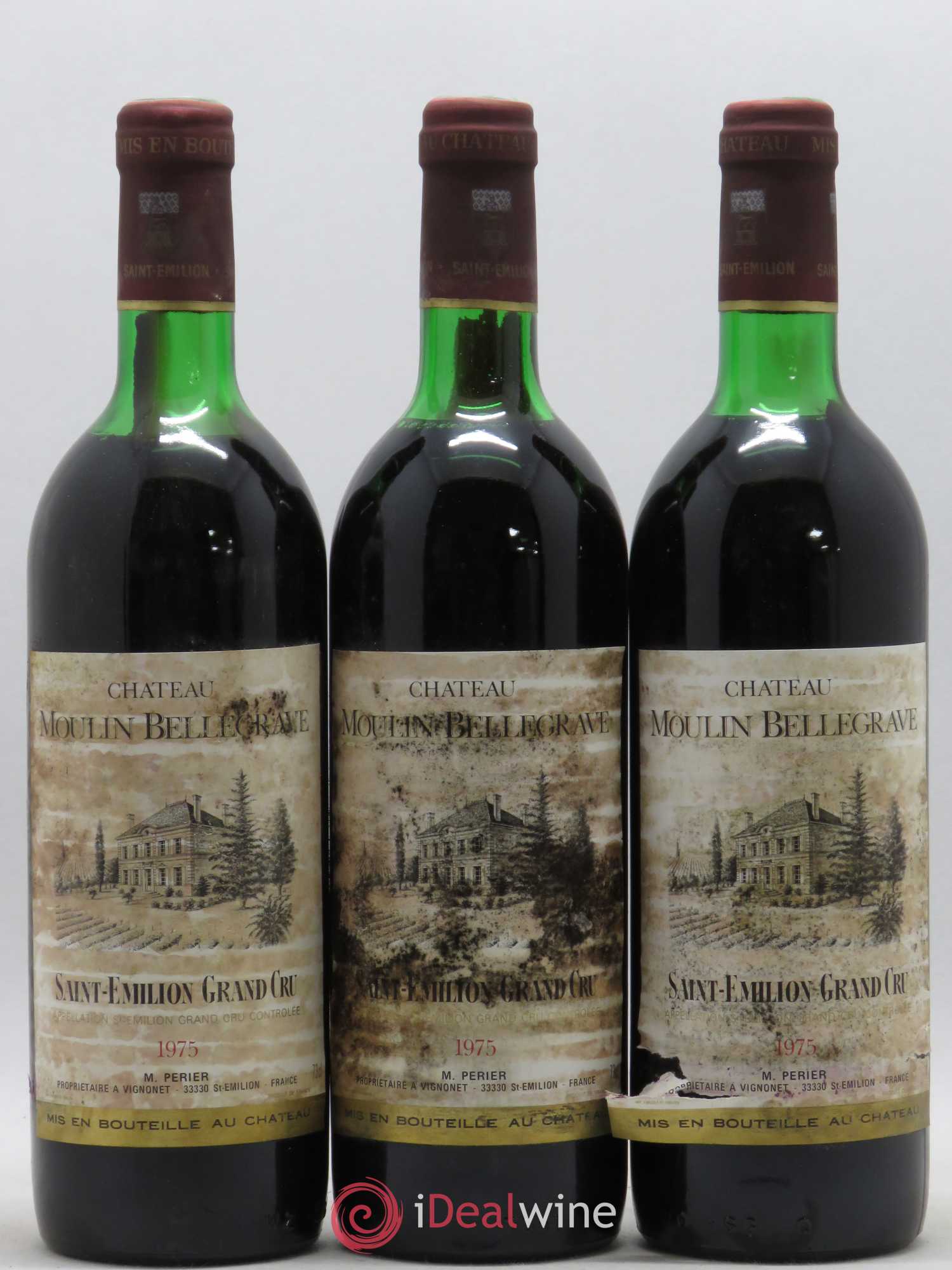 Saint-Émilion Grand Cru Château Moulin Bellegrave 1975 - Posten von 3 Flaschen - 0