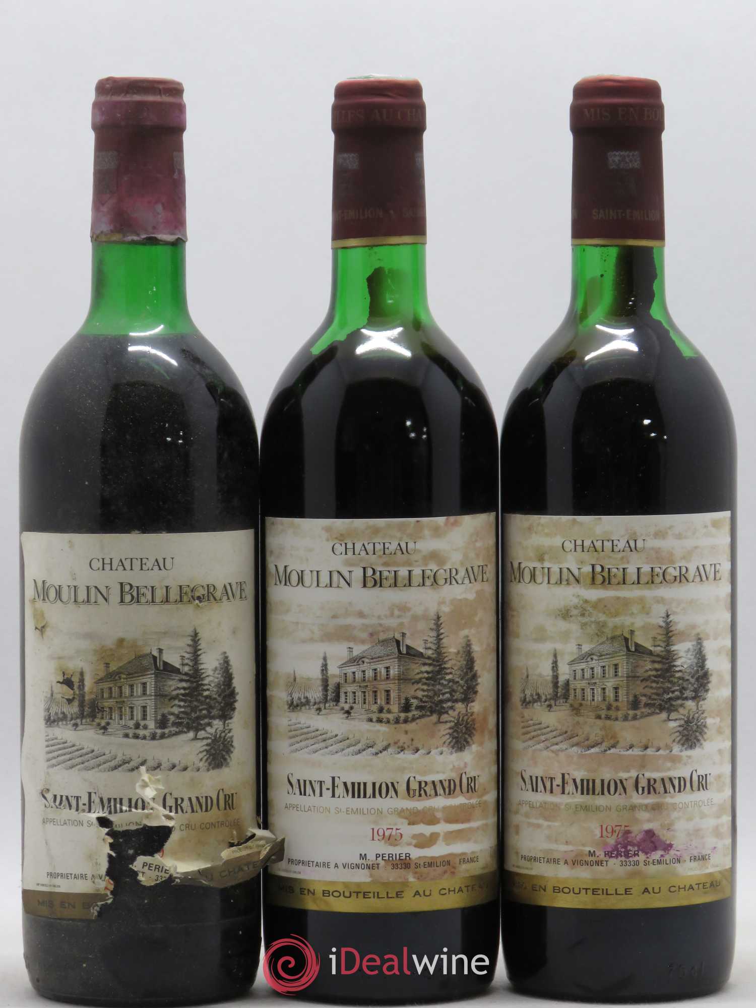Saint-Émilion Grand Cru Château Moulin Bellegrave 1975 - Posten von 3 Flaschen - 0