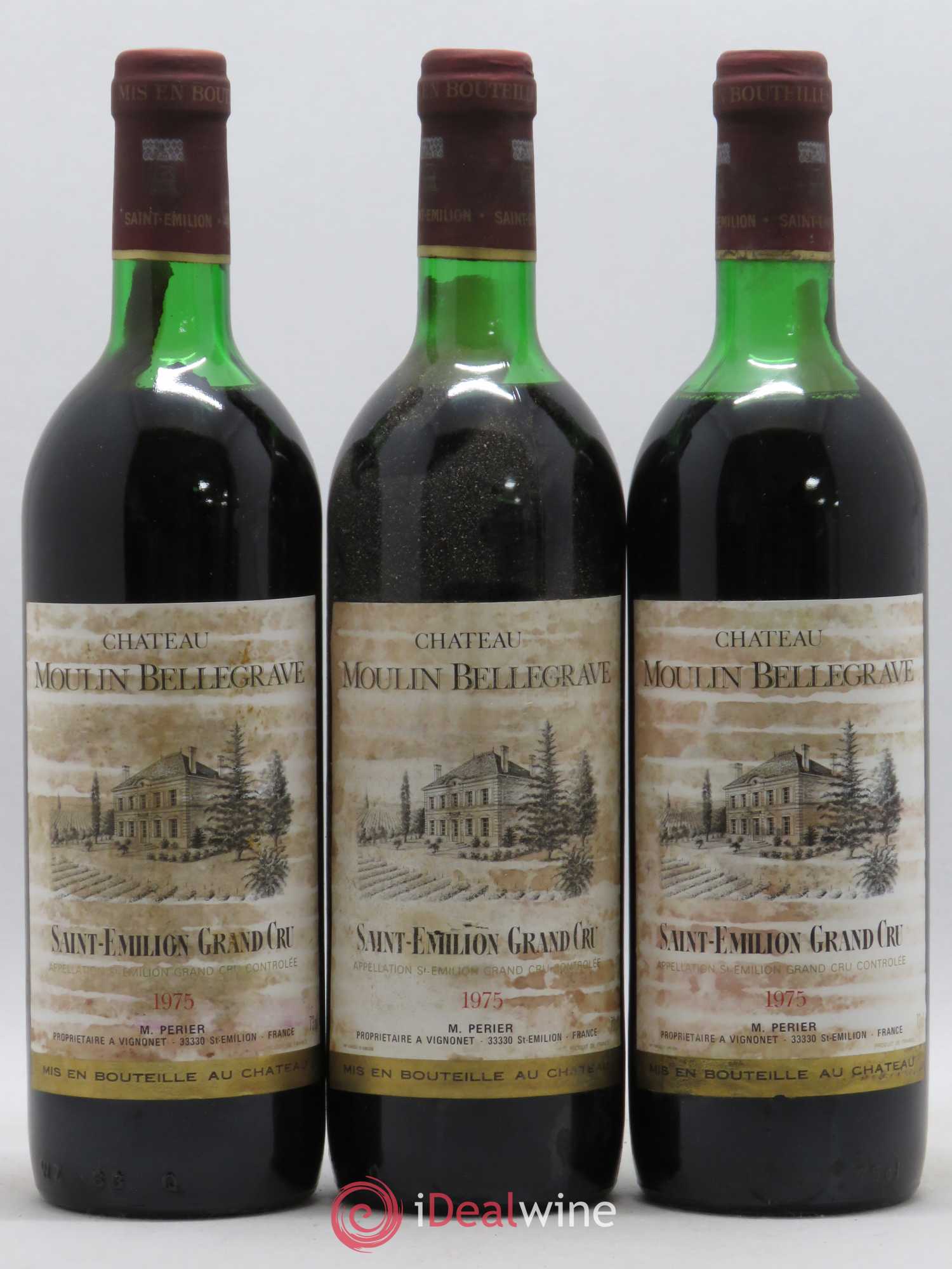 Saint-Émilion Grand Cru Château Moulin Bellegrave 1975 - Posten von 3 Flaschen - 0