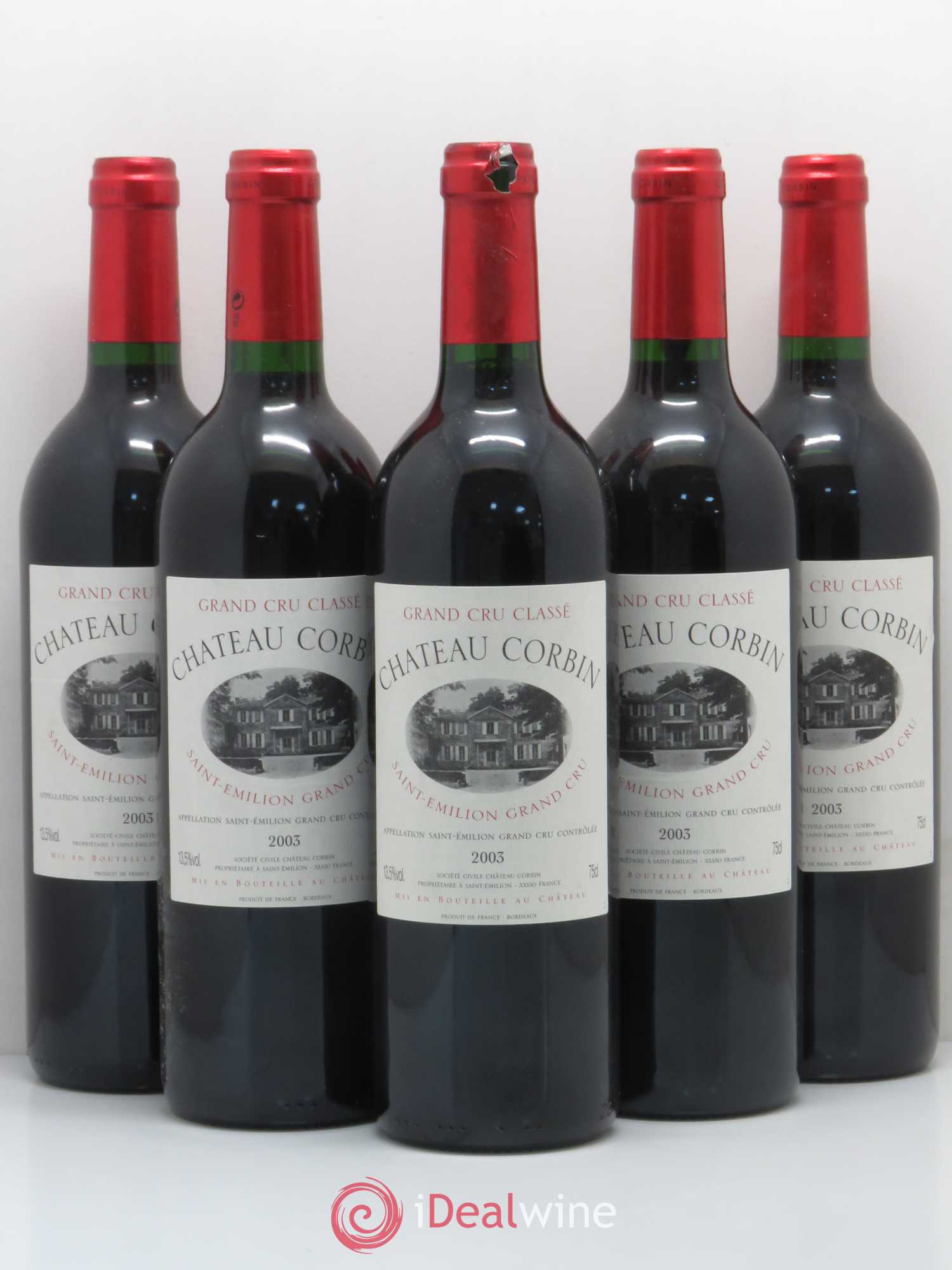 Château Corbin Grand Cru Classé 2003 - Lot de 5 bouteilles - 0