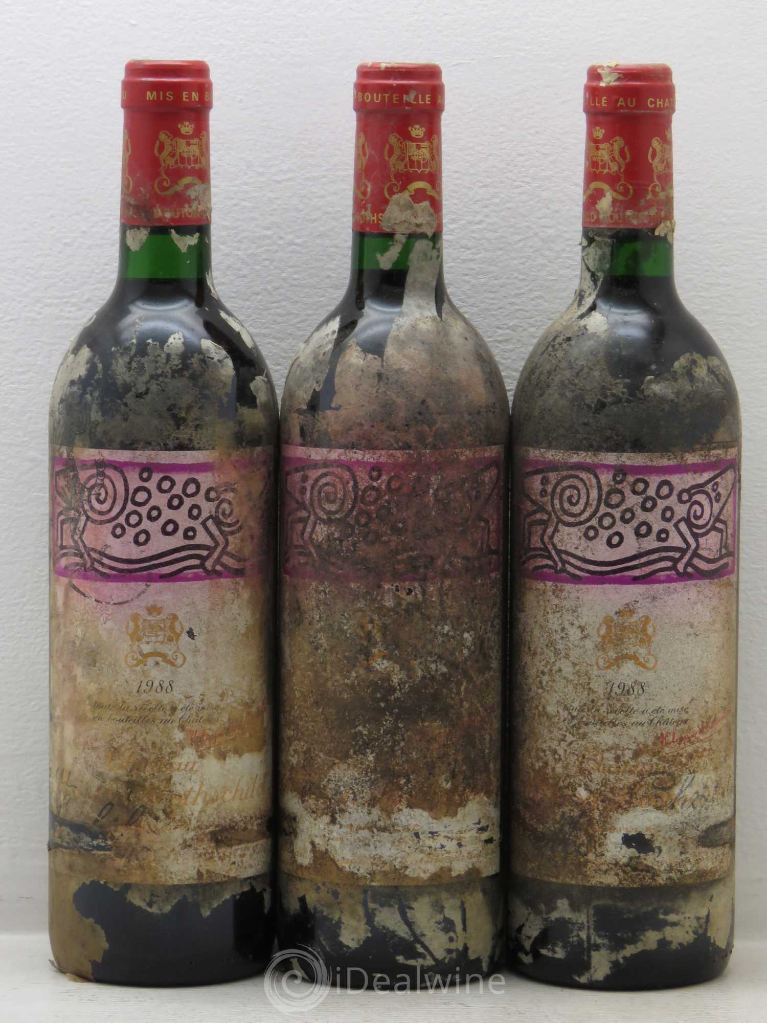 Château Mouton Rothschild 1er Grand Cru Classé 1988 - Lot de 3 bouteilles - 0