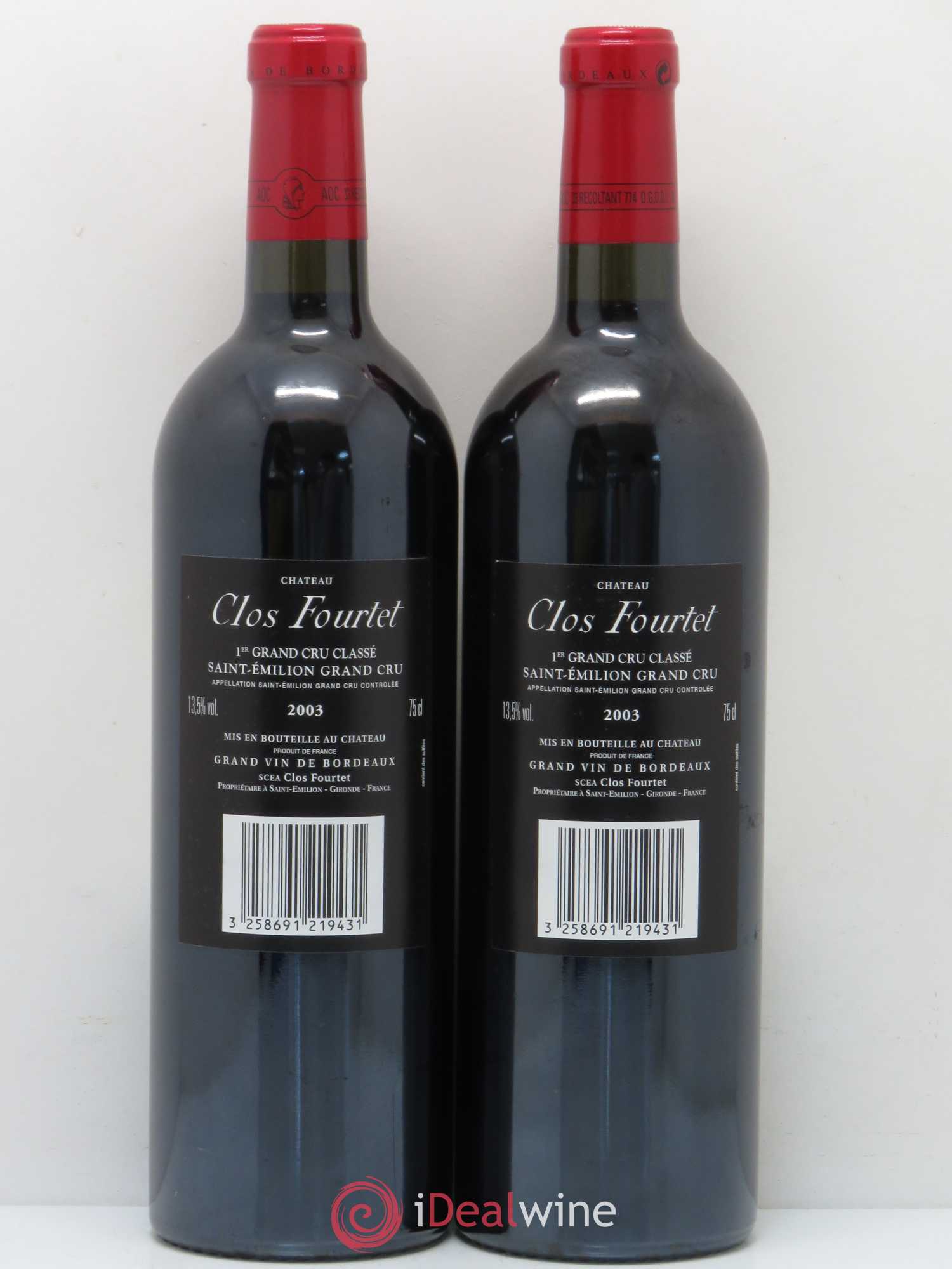 Clos Fourtet 1er Grand Cru Classé B 2003 - Lot de 2 bouteilles - 1