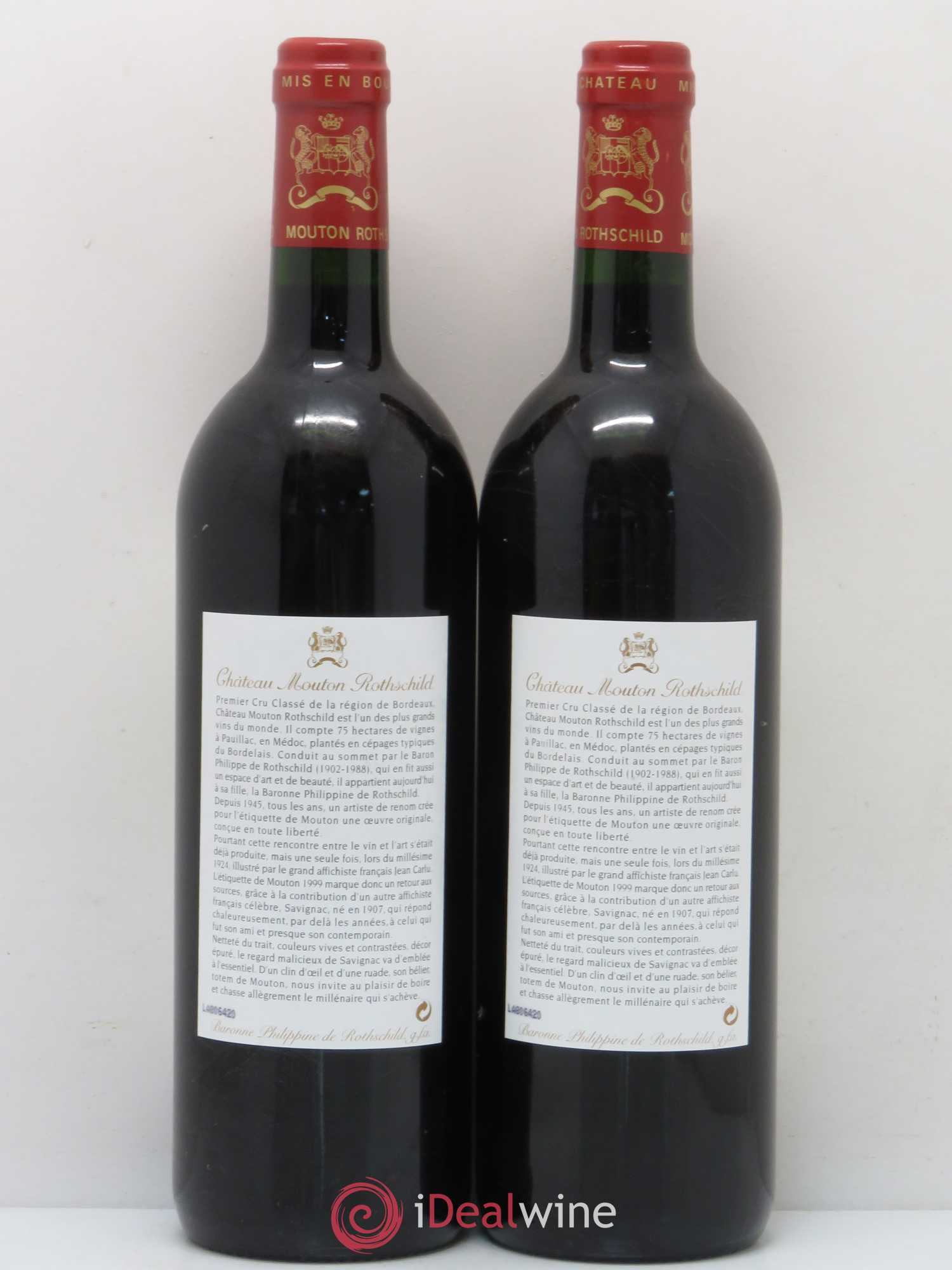 Château Mouton Rothschild 1er Grand Cru Classé 1999 - Lot de 2 bouteilles - 1
