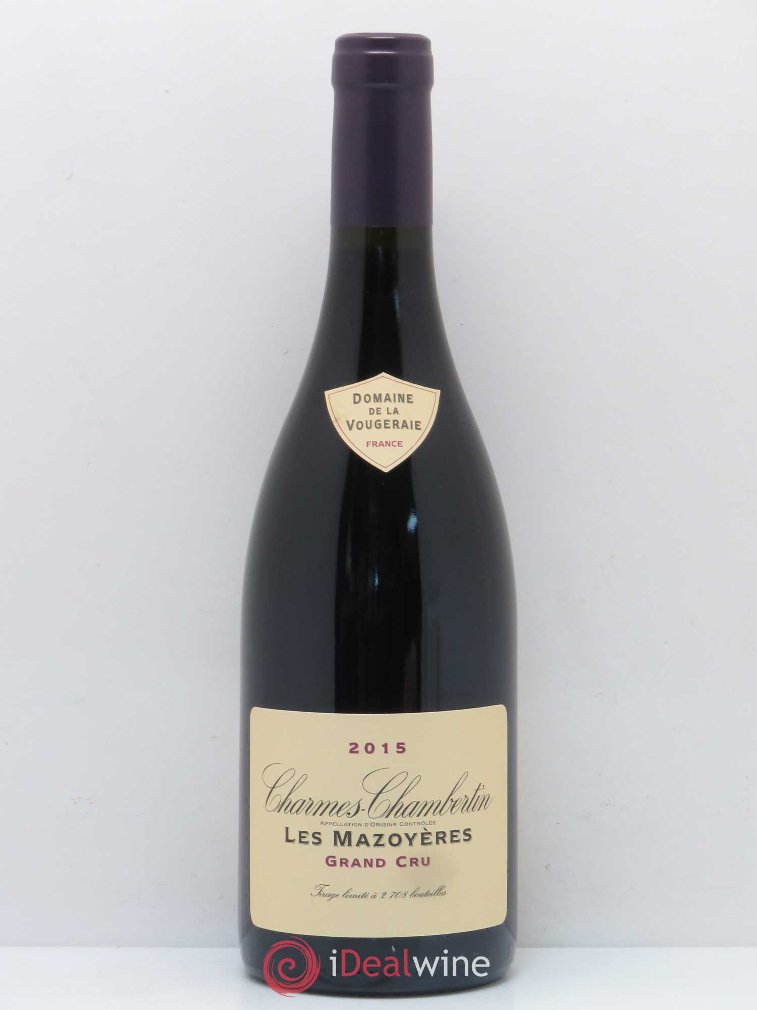 Charmes-Chambertin Grand Cru Les Mazoyères La Vougeraie 2015 - Lot de 1 bouteille - 0