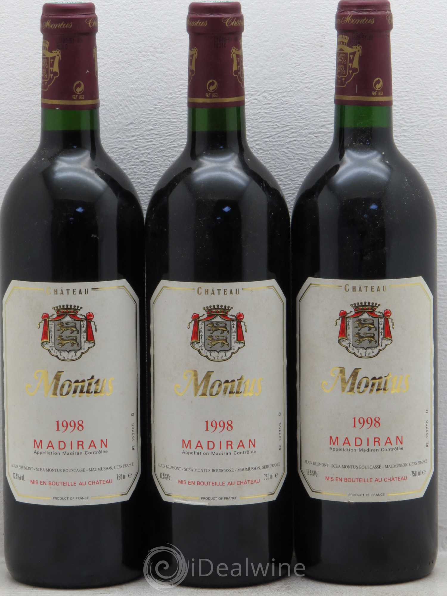 Madiran Château Montus Alain Brumont 1998 - Lot de 3 bouteilles - 0