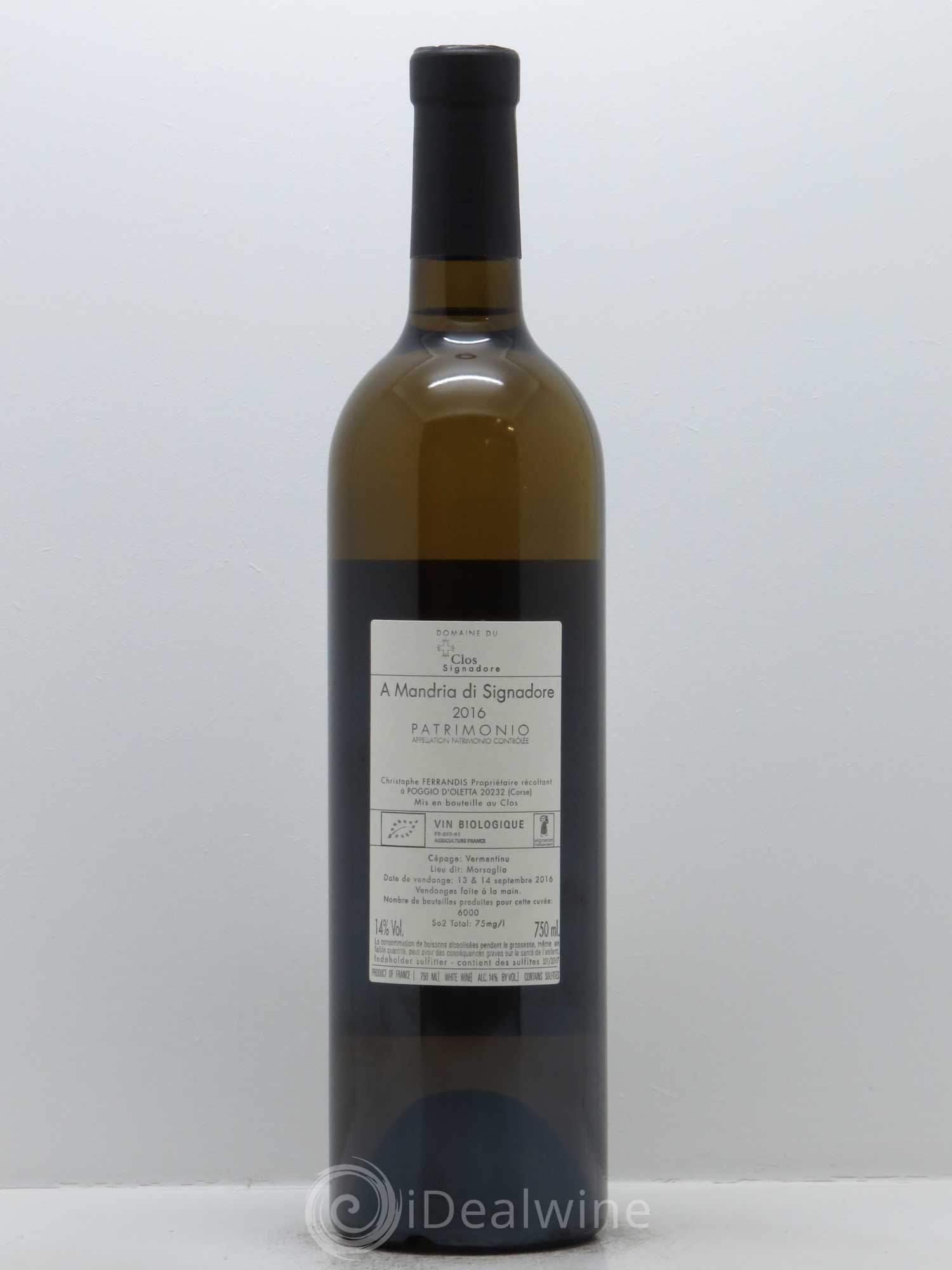 Patrimonio Clos Signadore A Mandria Christophe Ferrandis 2016 - Lot de 1 bouteille - 1