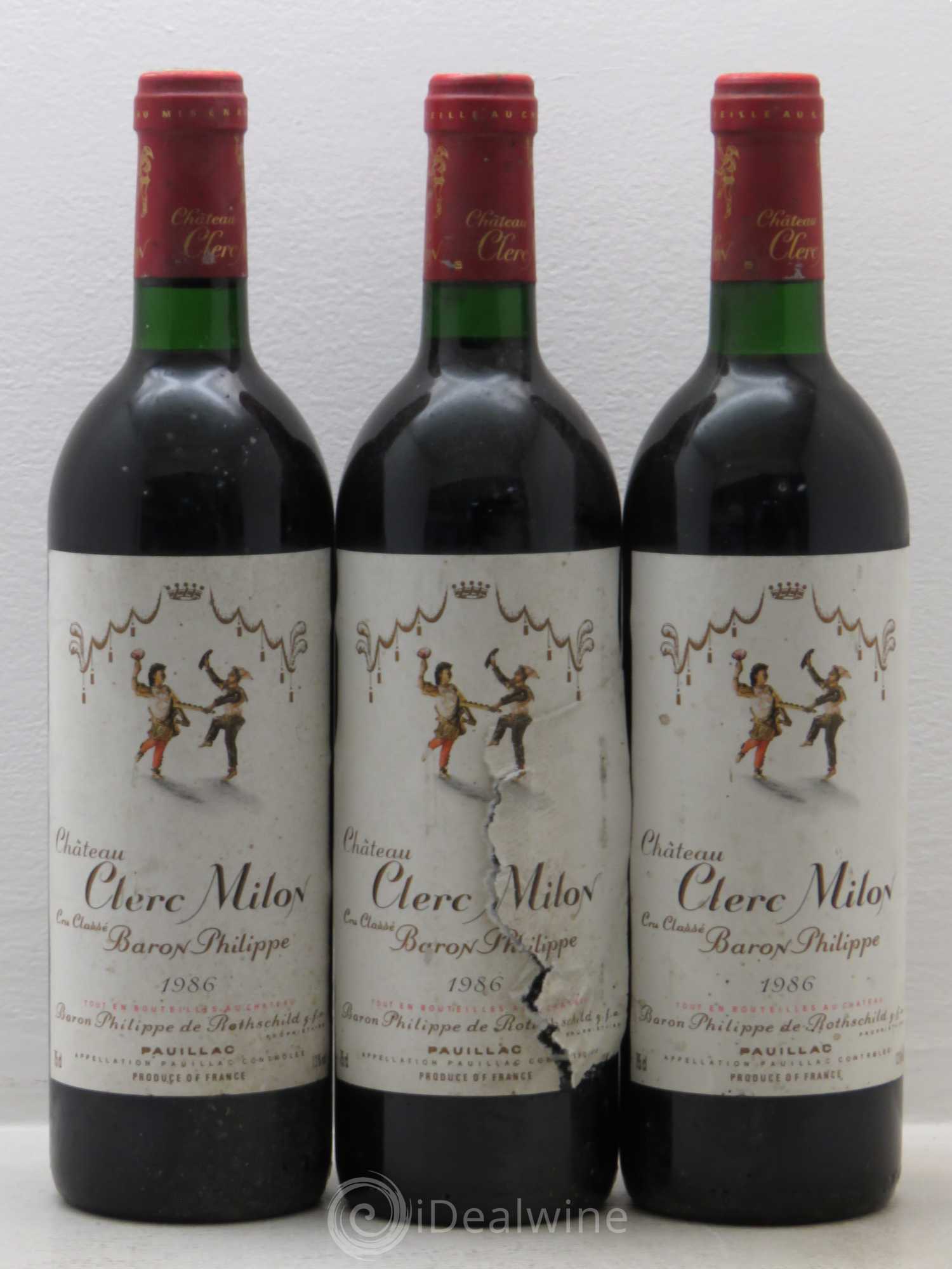 Château Clerc Milon 5ème Grand Cru Classé 1986 - Lot de 3 bouteilles - 0