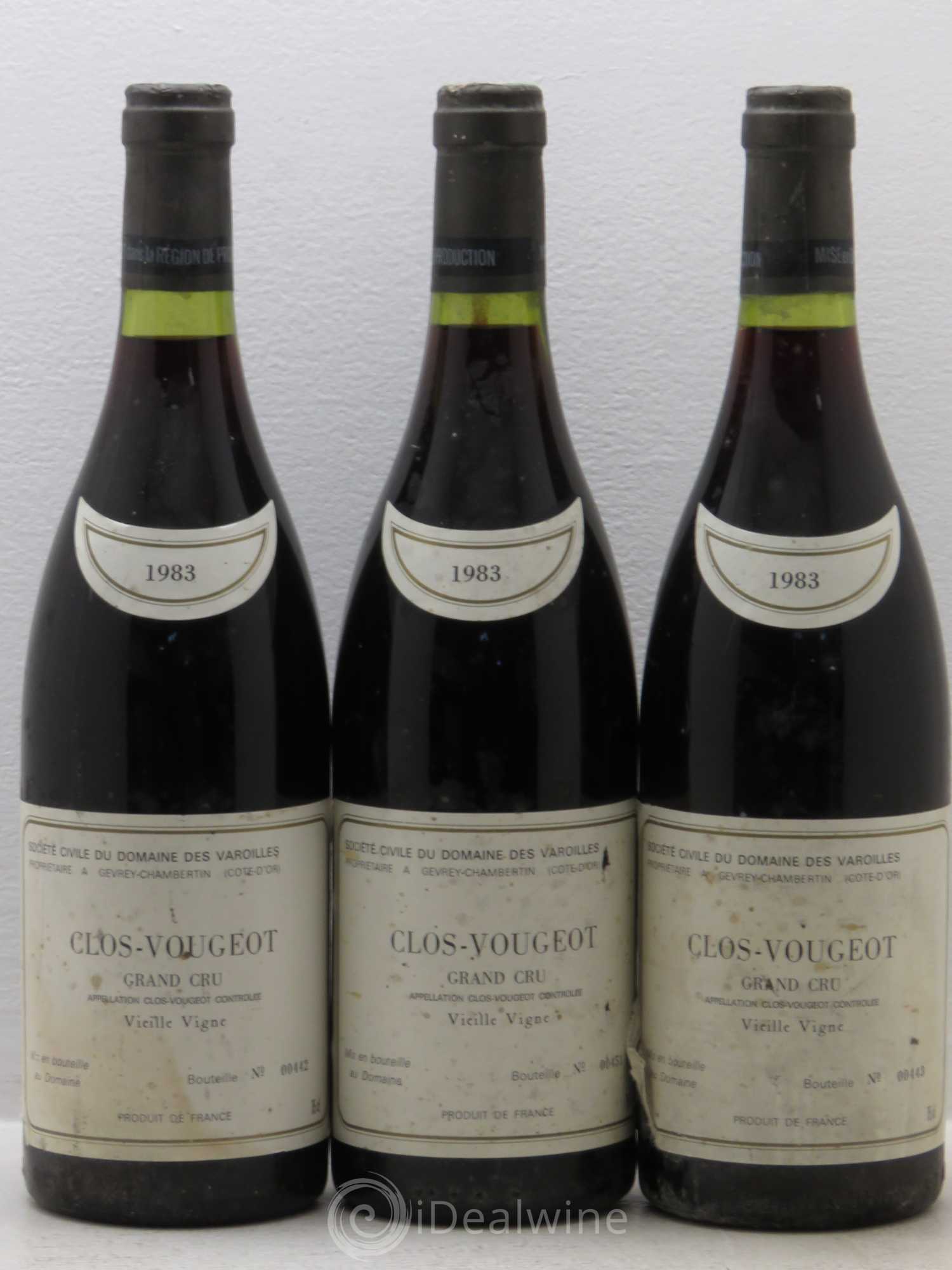 Clos de Vougeot Grand Cru Domaine des Varoilles Vieilles Vignes 1983 - Posten von 3 Flaschen - 0