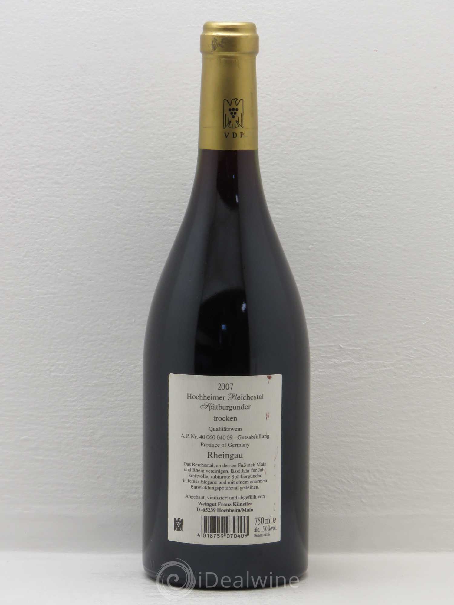Allemagne Hochheimer Reichestal Spätburgunder Trocken F.Künstler 2007 - Posten von 1 Flasche - 1