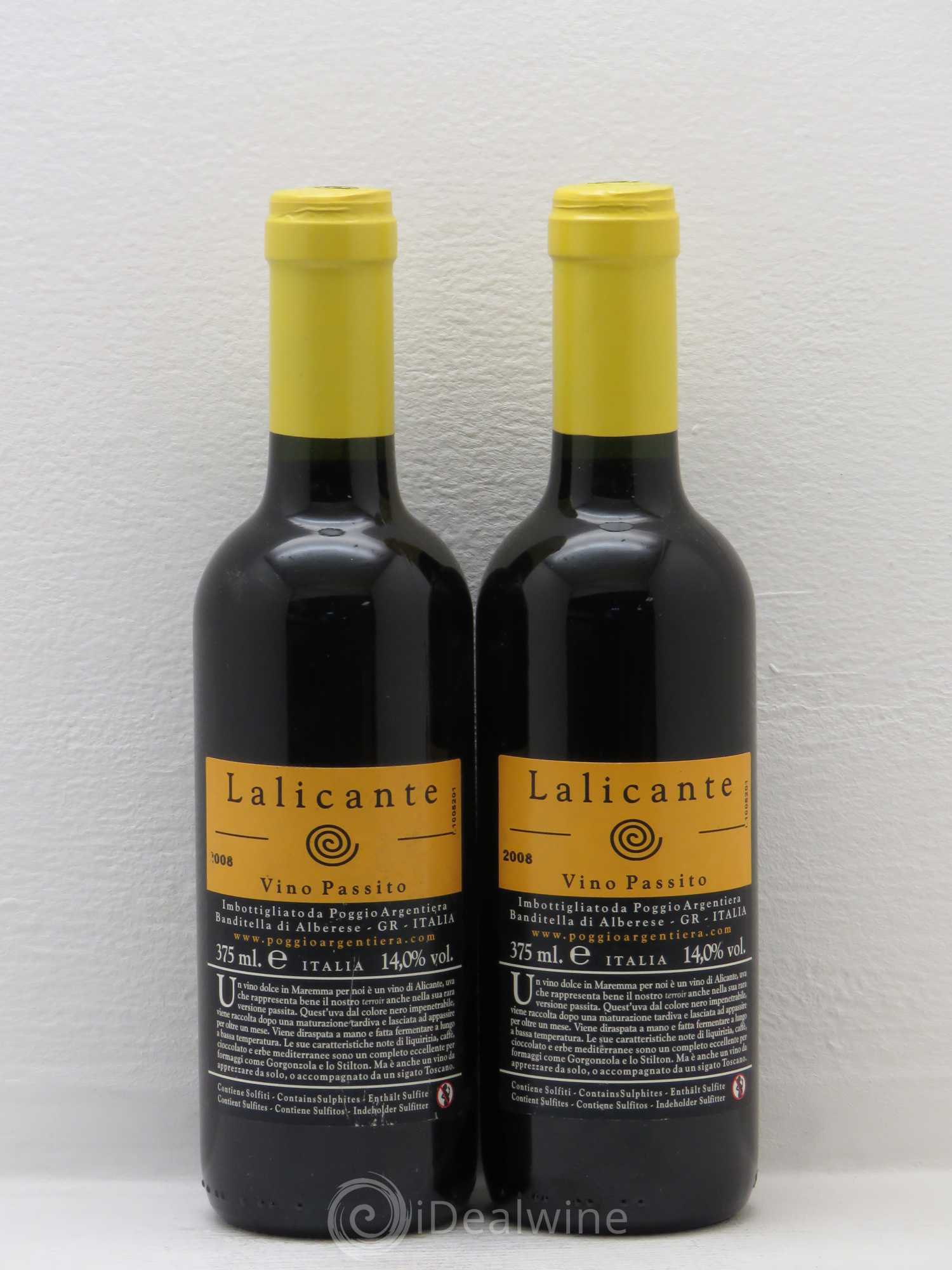 Italie Lalicante Vino Passito Poggio Argentiera 2008 - Posten von 2 Demi-Flaschen - 1