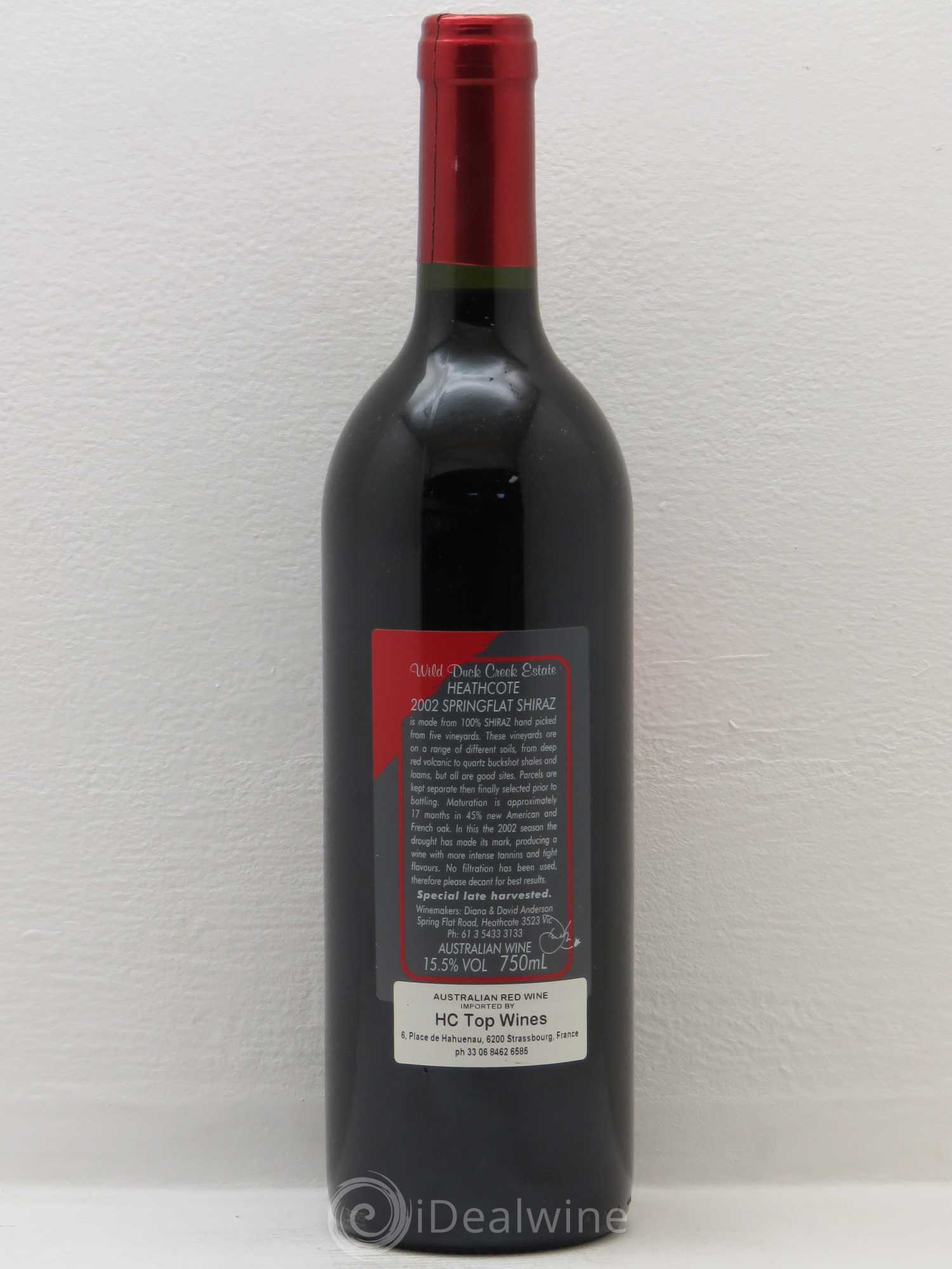 Australie Heathcote Wild Duck Creek Springflat Shiraz 2002 - Posten von 1 Flasche - 1