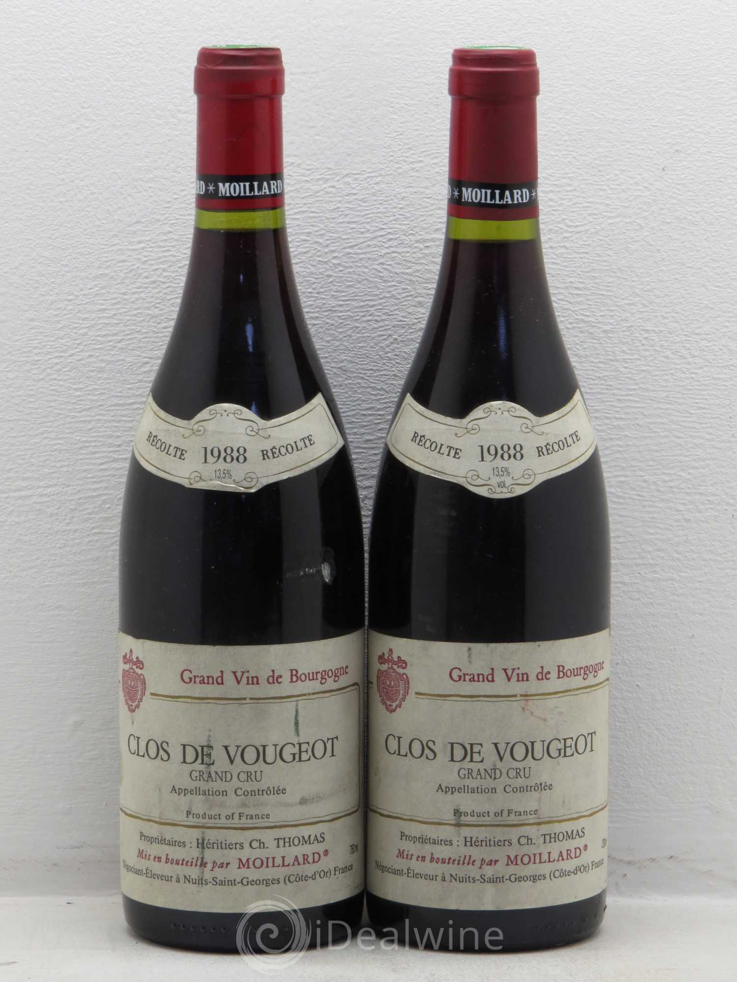 Clos de Vougeot Grand Cru Domaine Moillard 1988 - Lot de 2 bouteilles - 0
