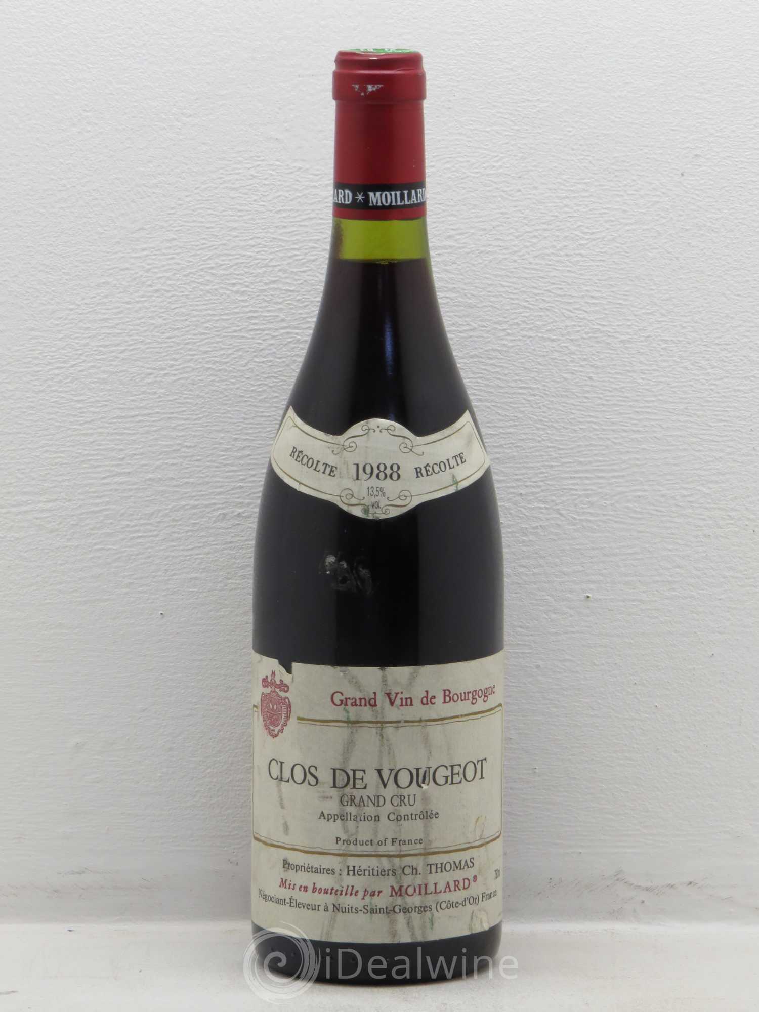 Clos de Vougeot Grand Cru Domaine Moillard 1988 - Lot de 1 bouteille - 0