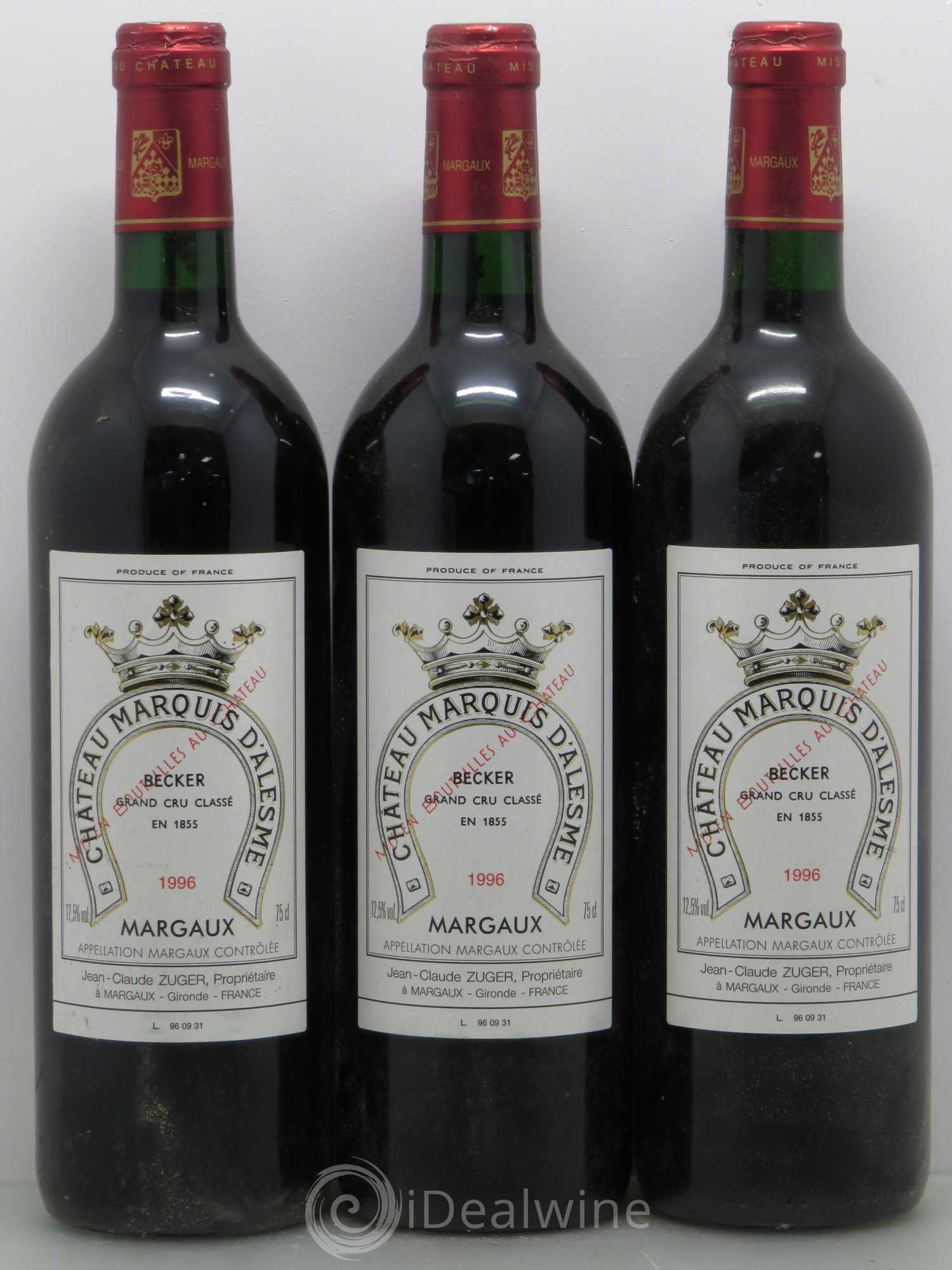 Château Marquis d'Alesme 1996 - Lot de 3 bouteilles - 0