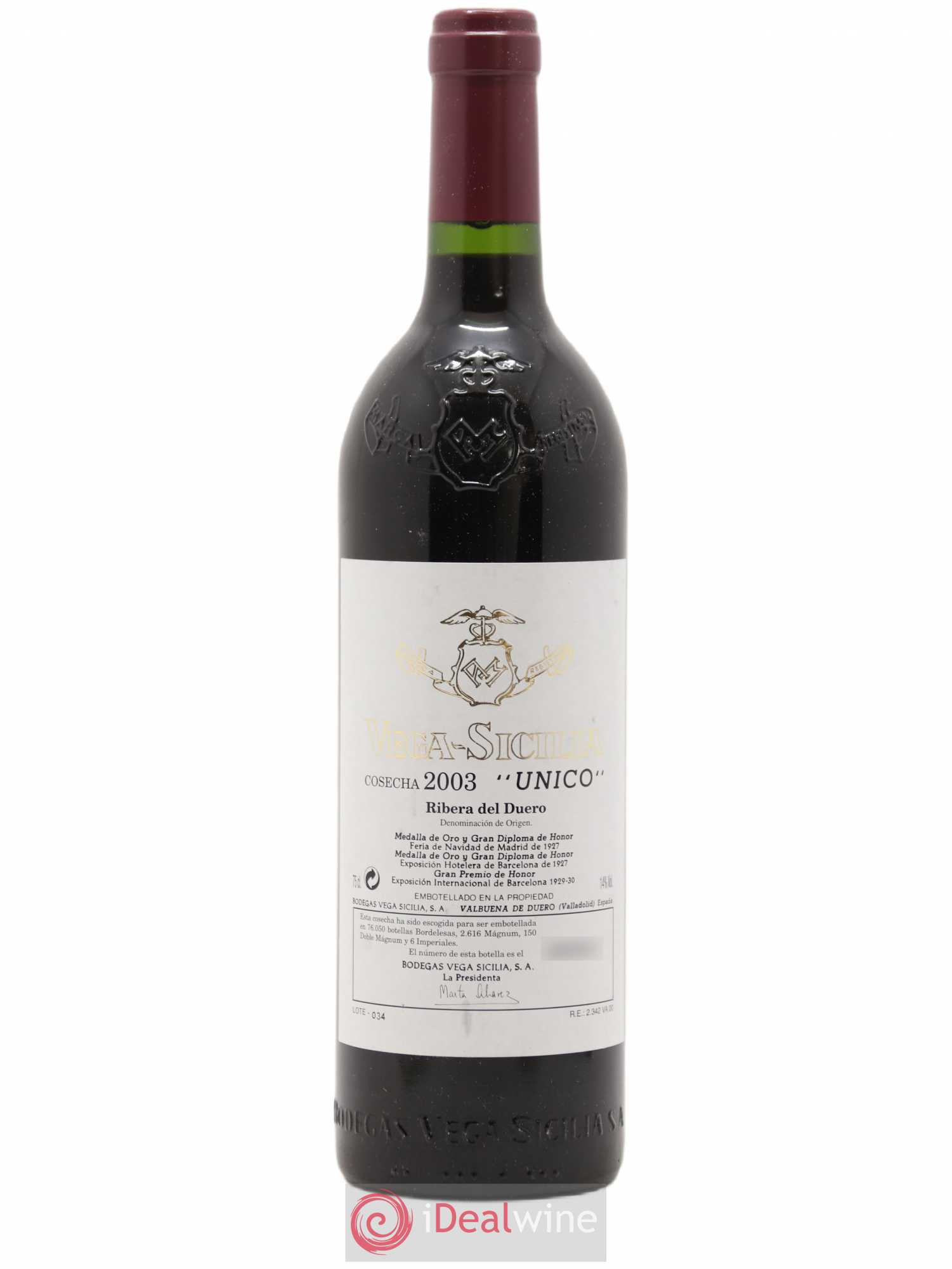Ribera Del Duero DO Vega Sicilia Unico Famille Alvarez 2003 - Lot de 1 bouteille - 0