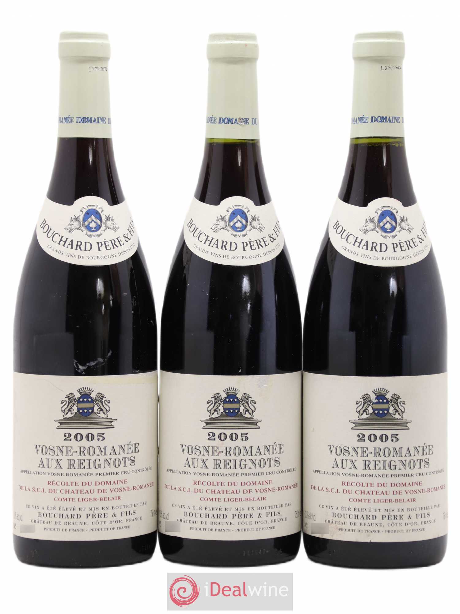 Vosne-Romanée 1er Cru Aux Reignots Récolte du Domaine du Château de Vosne-Romanée Comte Liger-Belair Bouchard Père et Fils 2005 - Lot de 3 bouteilles - 0