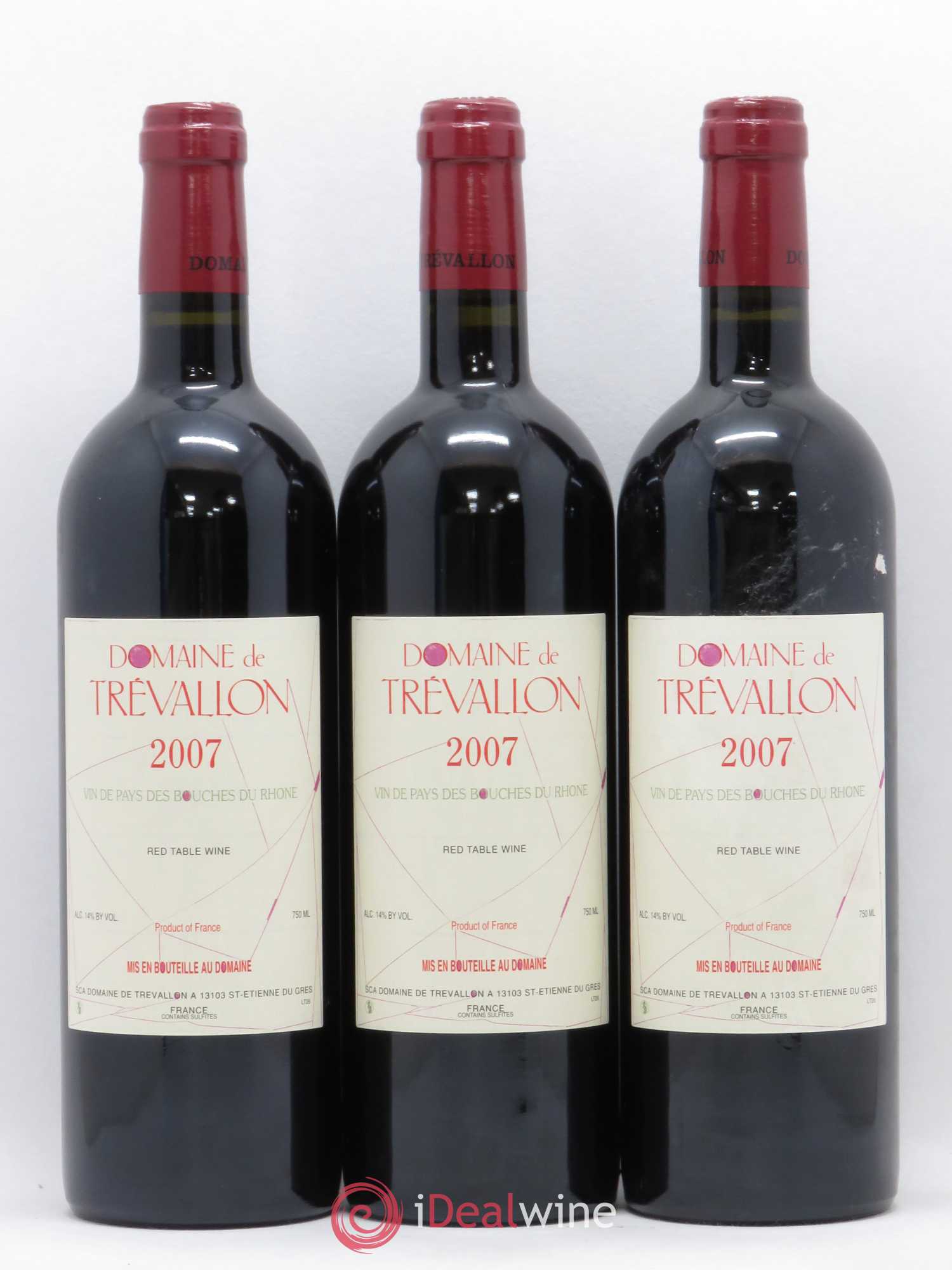 VDP Bouches du Rhône Trévallon (Domaine de) Eloi Dürrbach 2007 - Lot de 3 bouteilles - 0