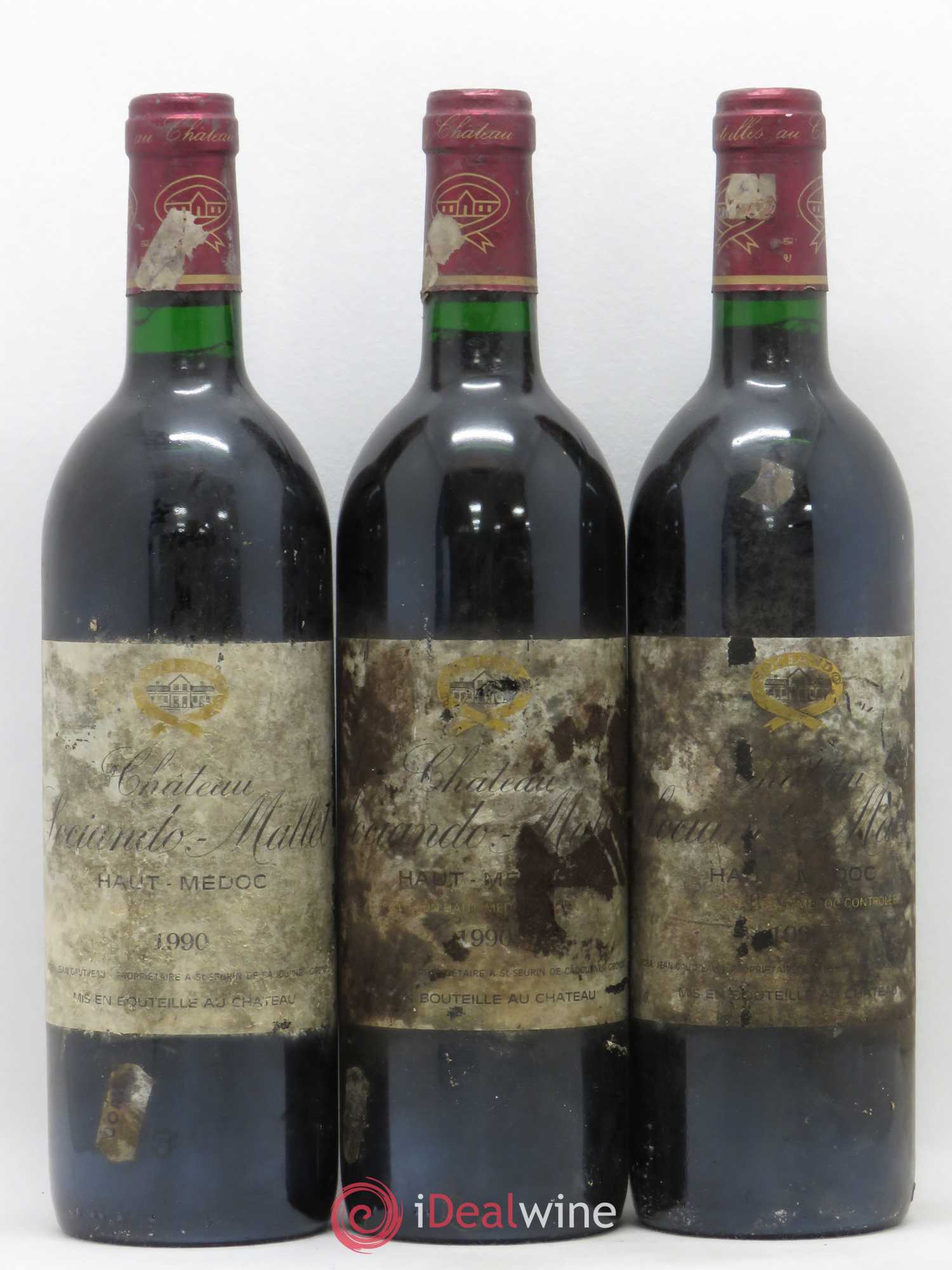 Château Sociando Mallet 1990 - Lot de 3 bouteilles - 0