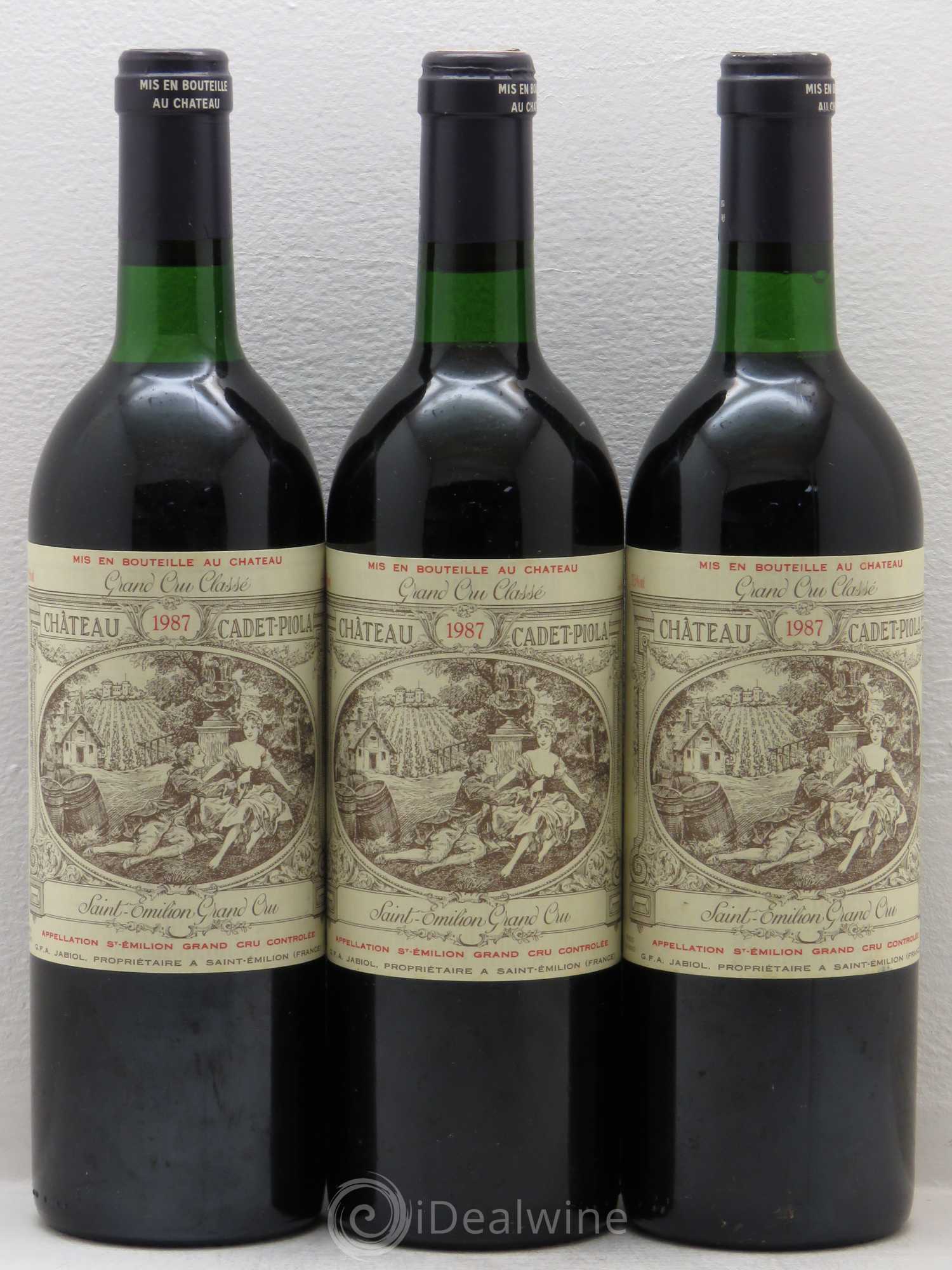 Château Cadet Piola Grand Cru Classé 1987 - Lot de 3 bouteilles - 0