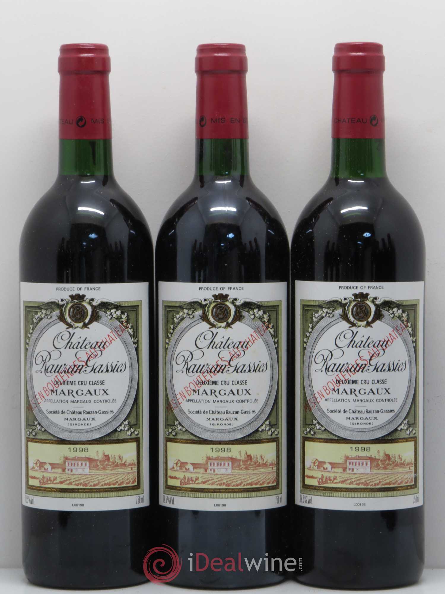Château Rauzan-Gassies 2ème Grand Cru Classé 1998 - Lot de 12 bouteilles - 1