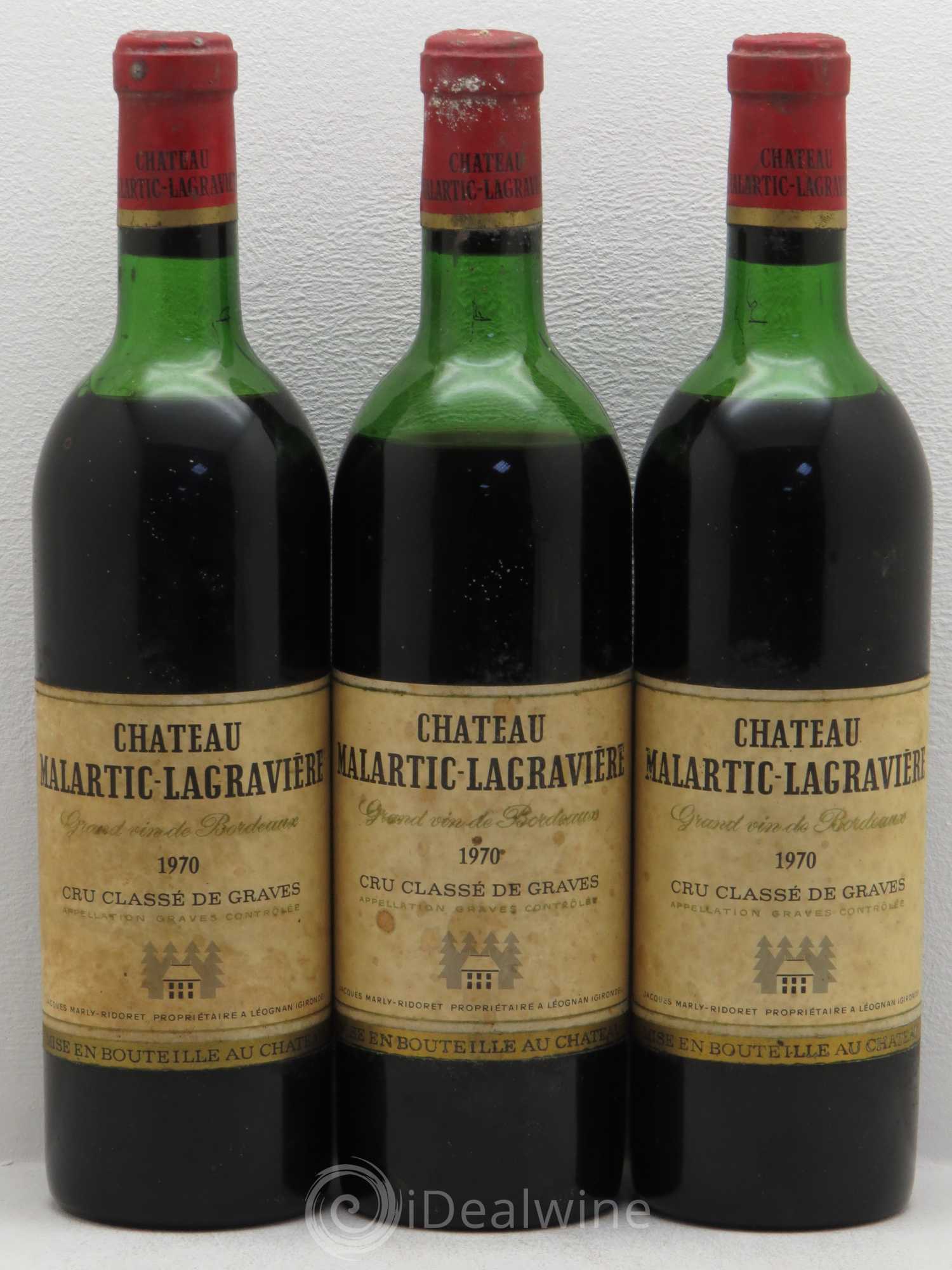 Château Malartic-Lagravière Cru Classé de Graves 1970 - Lot de 3 bouteilles - 0