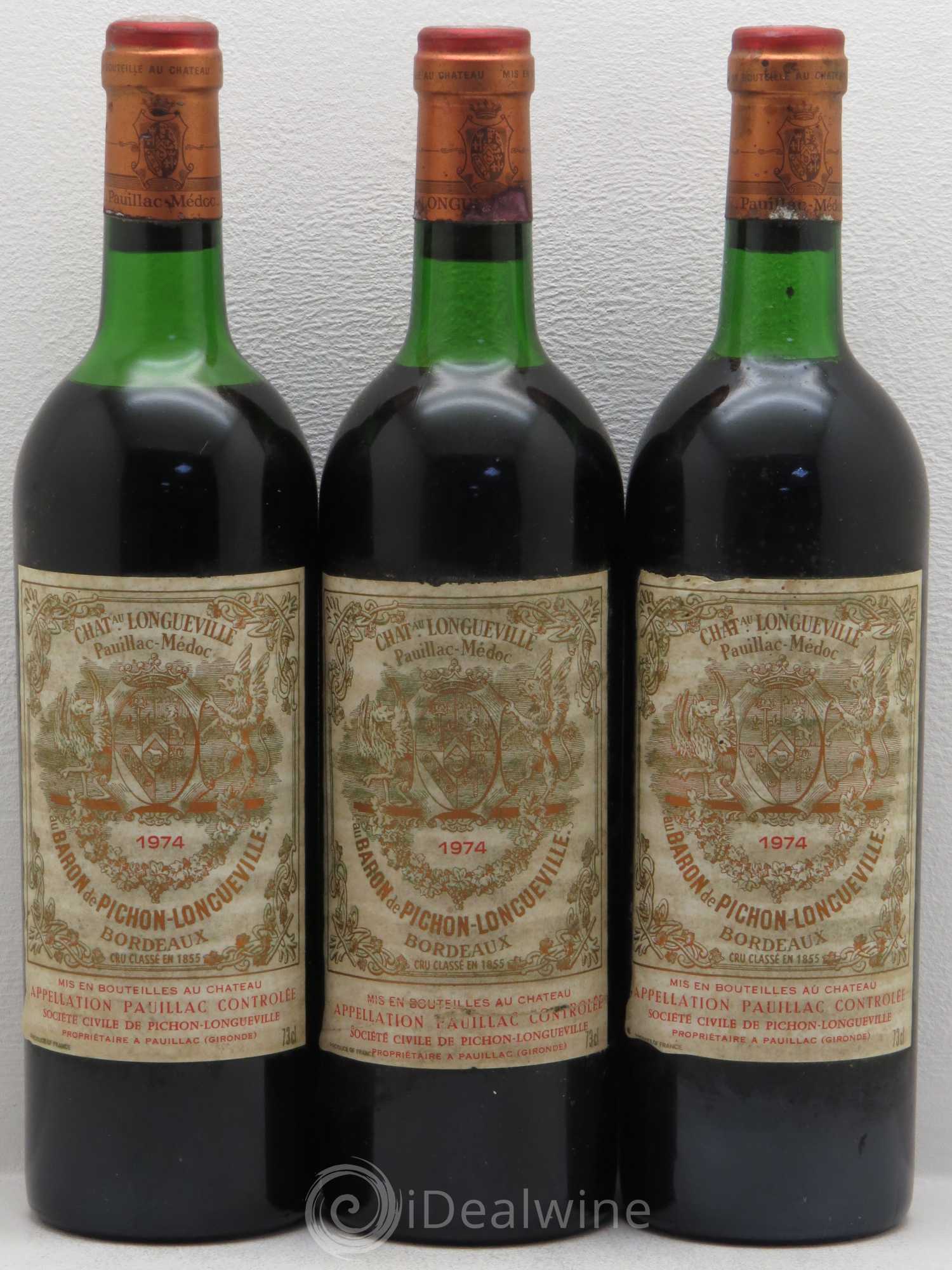 Pichon Longueville Baron 2ème Grand Cru Classé 1974 - Lot de 3 bouteilles - 0