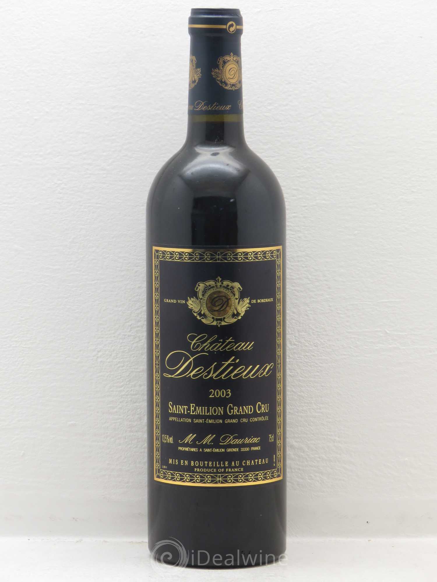 Château Destieux Grand Cru Classé 2003 - Lot de 1 bouteille - 0