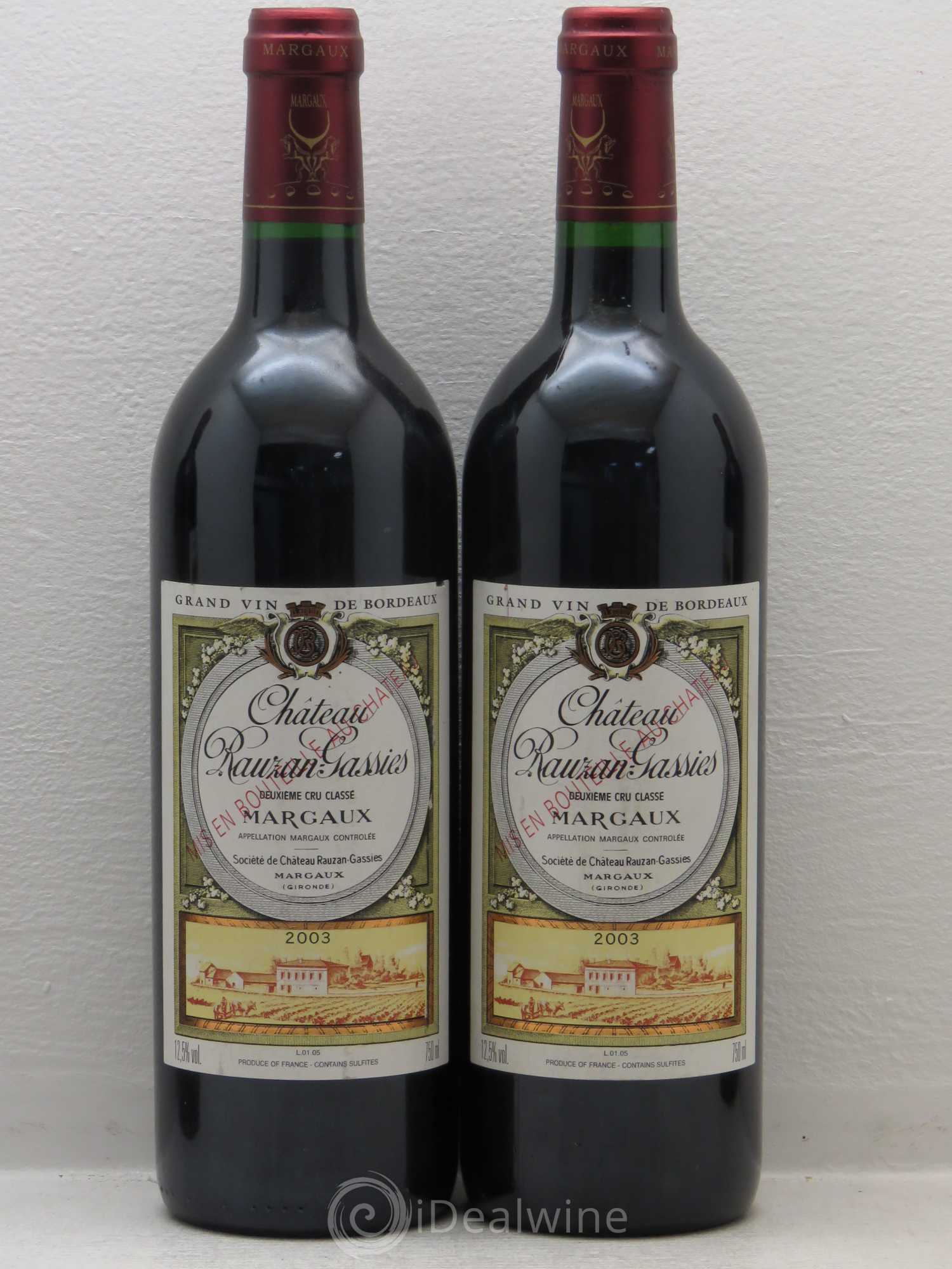 Château Rauzan-Gassies 2ème Grand Cru Classé 2003 - Lot de 4 bouteilles - 1