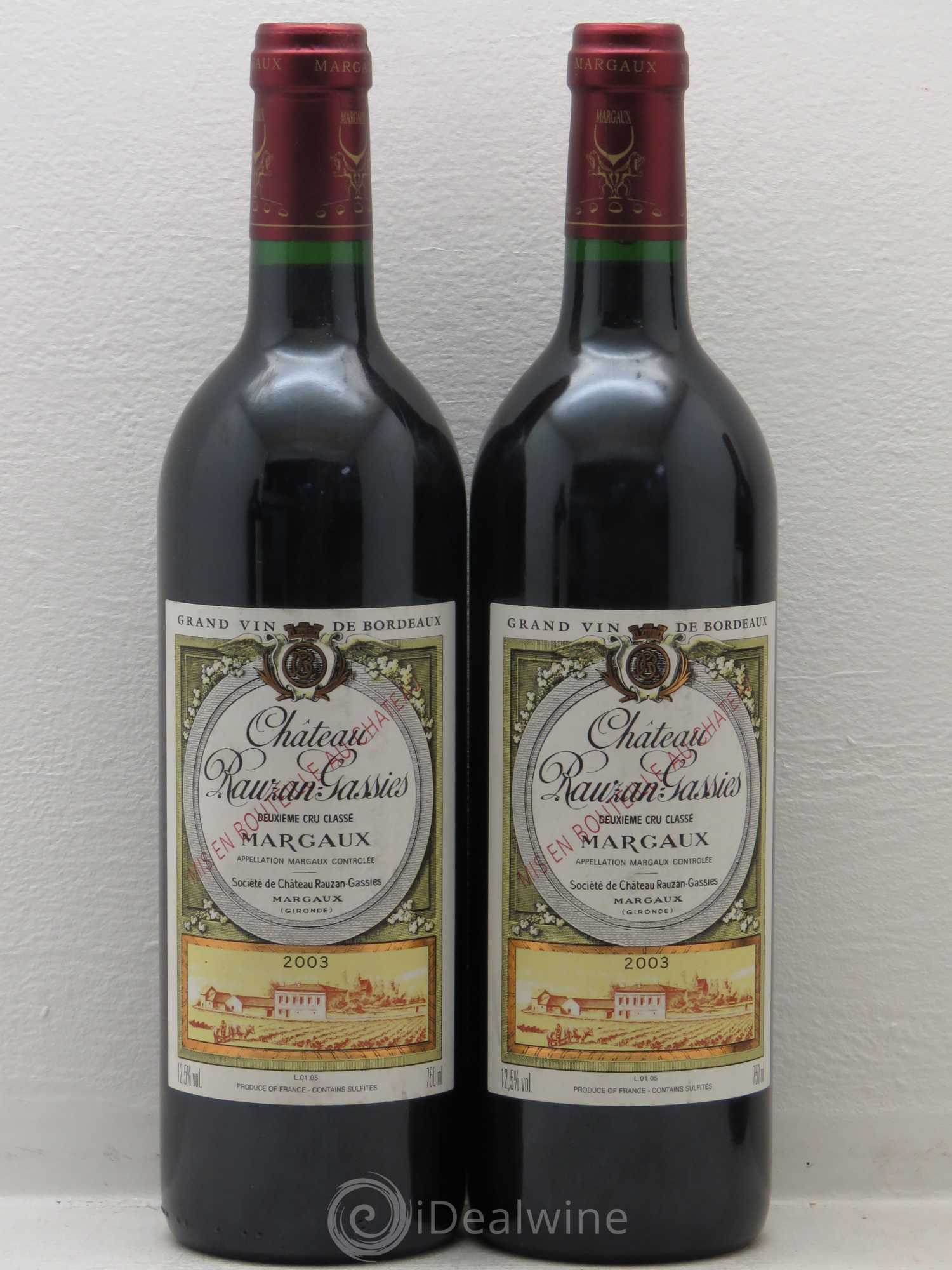Château Rauzan-Gassies 2ème Grand Cru Classé 2003 - Lot de 4 bouteilles - 2