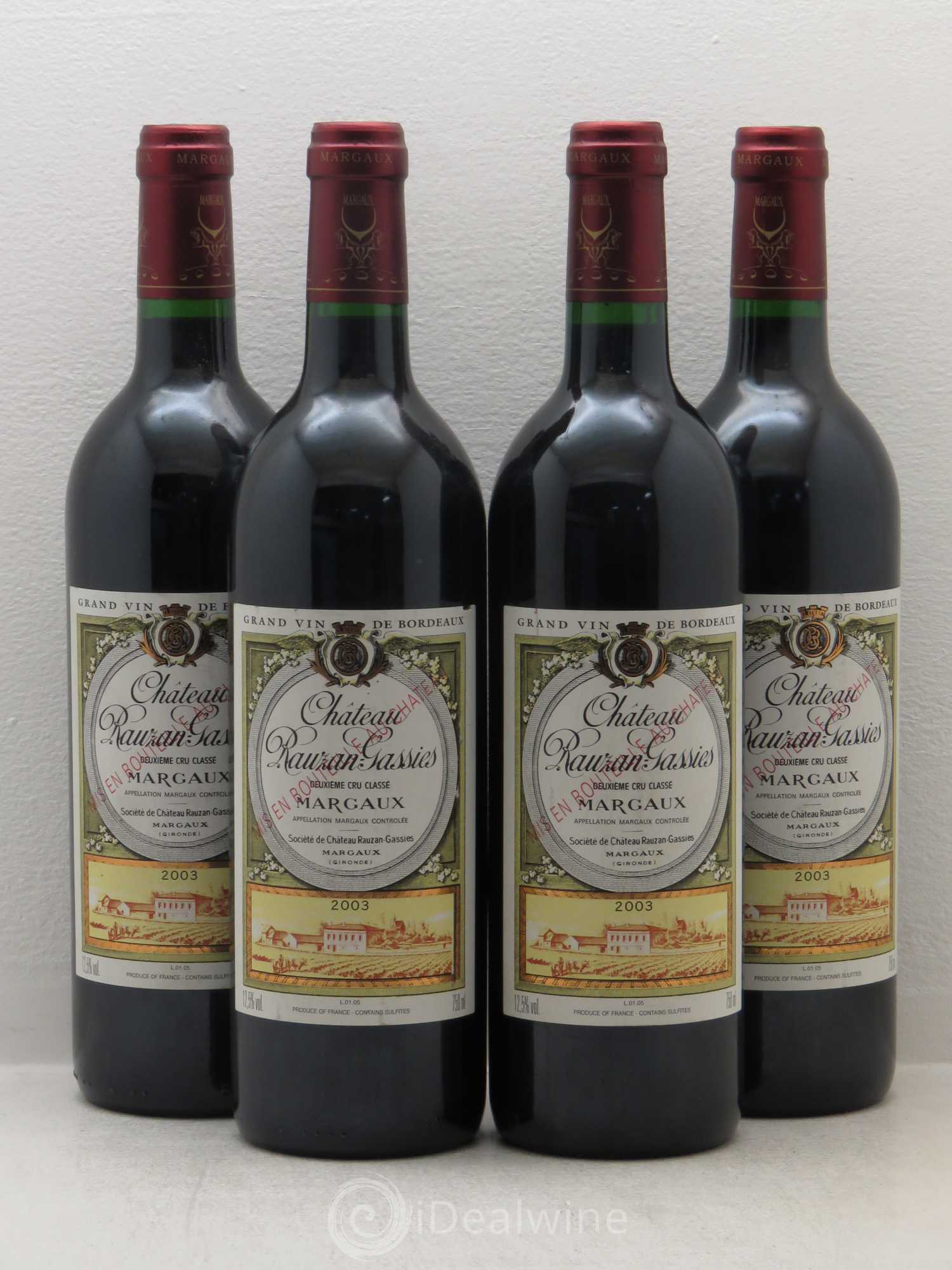 Château Rauzan-Gassies 2ème Grand Cru Classé 2003 - Lot de 4 bouteilles - 0