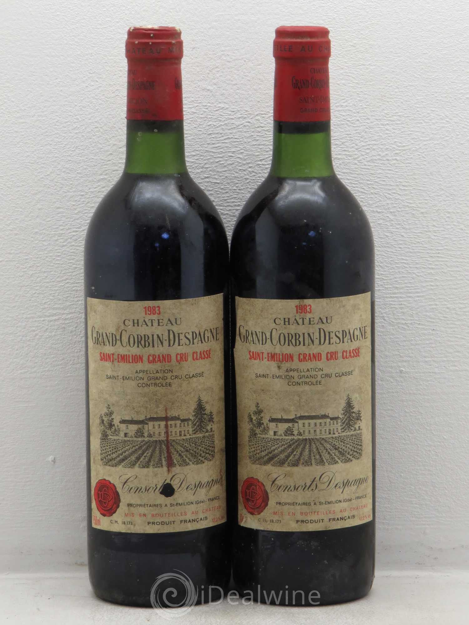 Château Grand Corbin Despagne Grand Cru Classé 1983 - Lot de 2 bouteilles - 0