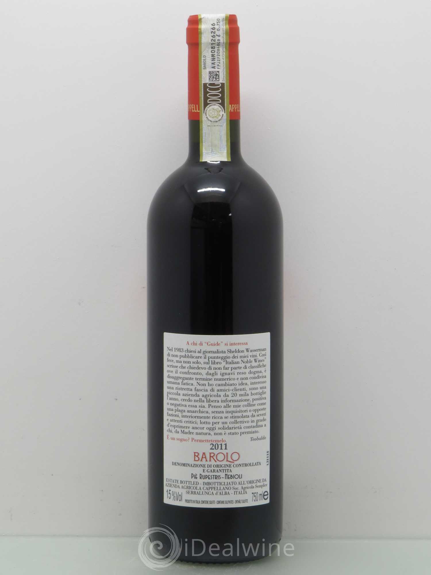 Barolo Cappellano Pie Rupestris Nebioli 2011 - Lot de 1 bouteille - 1