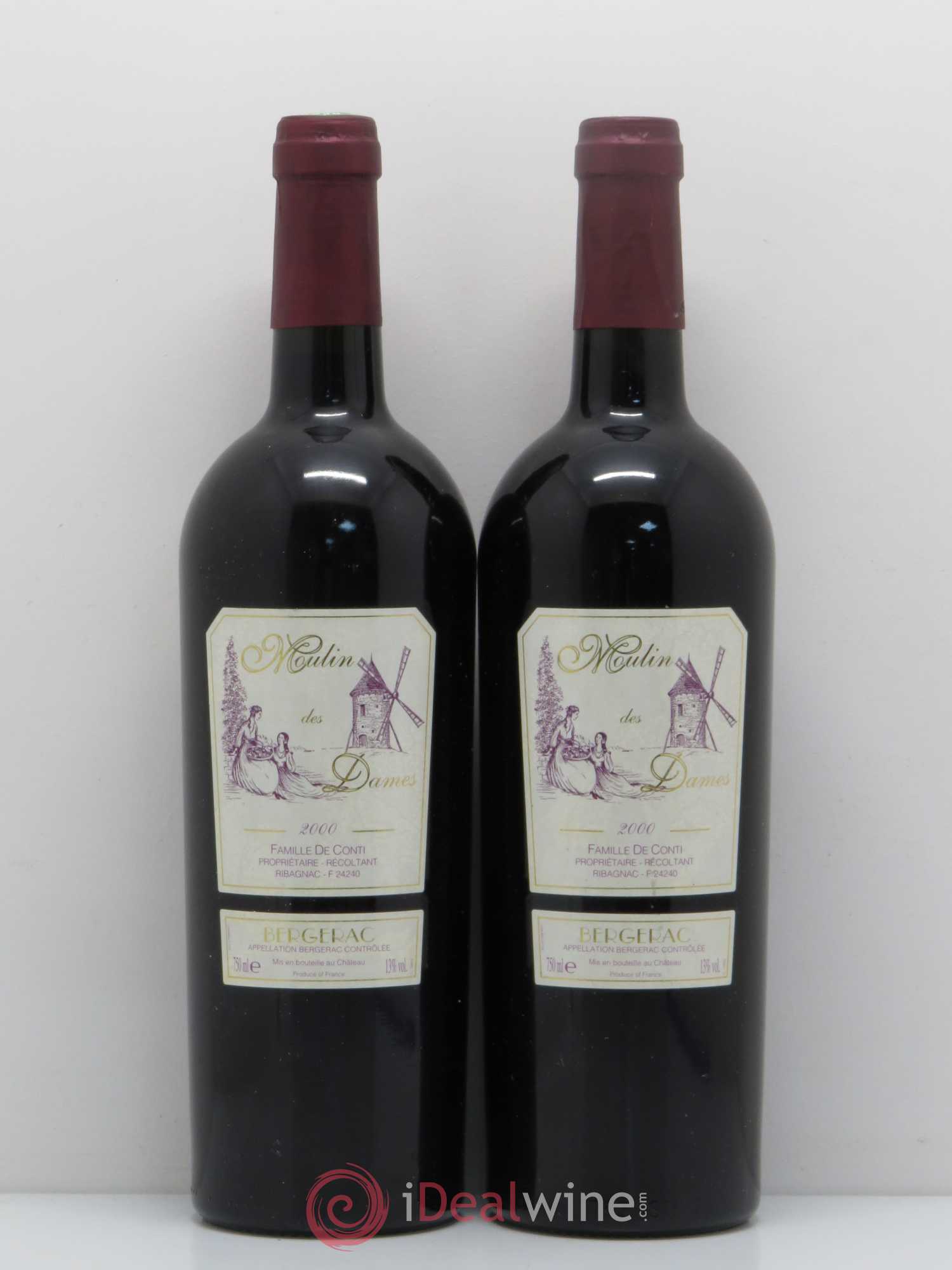 Bergerac Château Tour des Gendres Moulin des Dames Famille de Conti 2000 - Lot de 2 bouteilles - 0