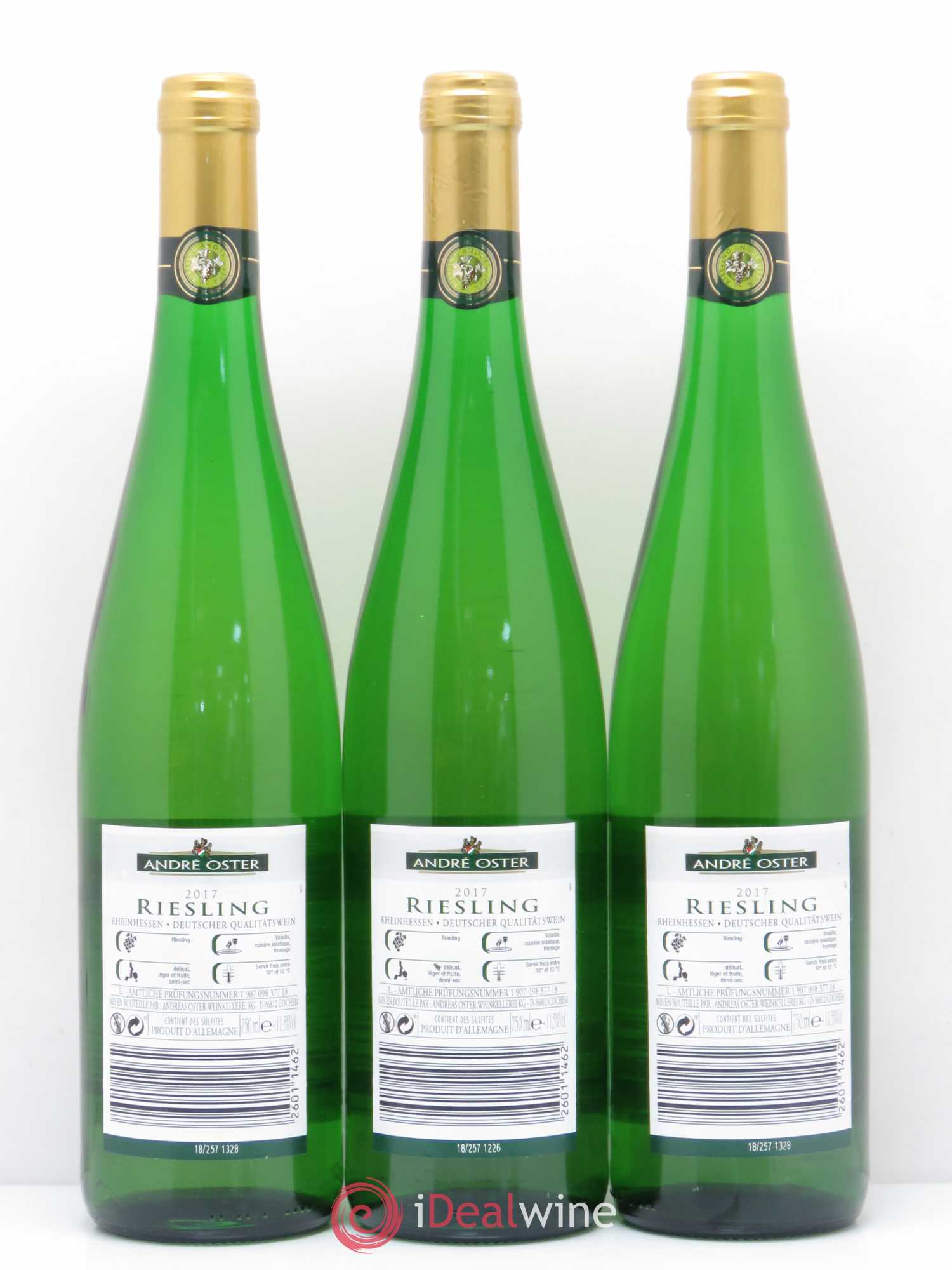 Riesling Rheinhessen Andre Oster Allemagne (sans prix de réserve) 2017 - Posten von 3 Flaschen - 1