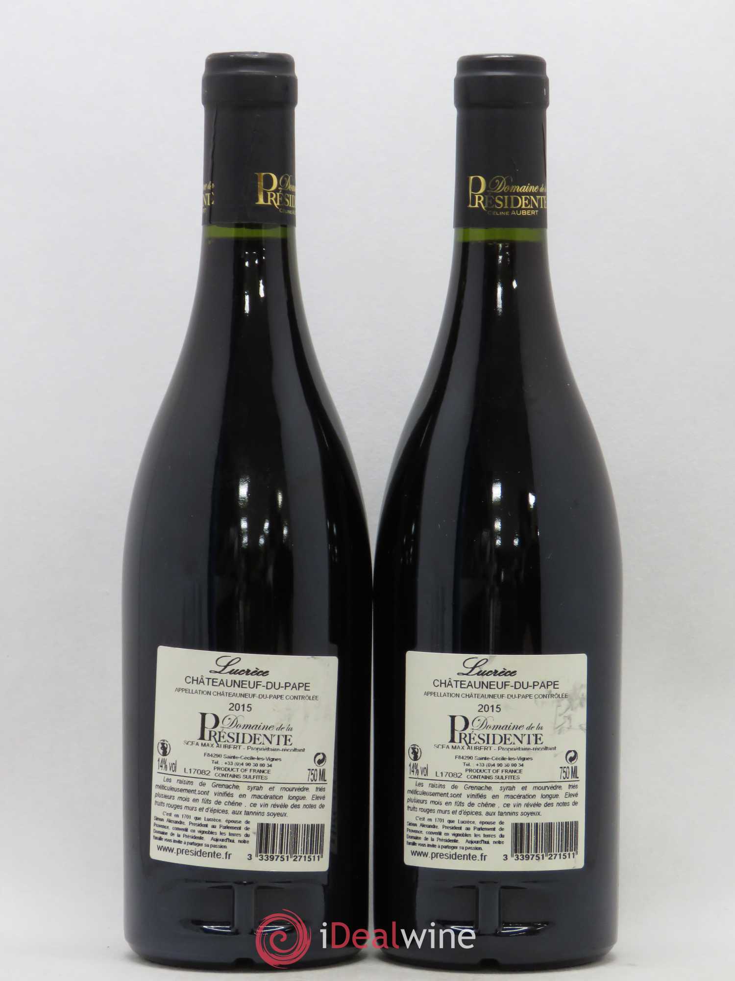 Châteauneuf-du-Pape Cuvée Lucrèce Domaine de la Présidente 2015 - Lot de 2 bouteilles - 1