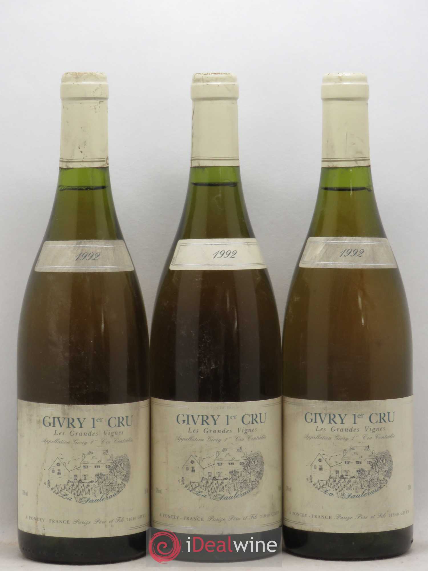 Givry 1er Cru les grandes vignes - La Sauleraie domaine Parizé (sans prix de réserve) 1992 - Posten von 3 Flaschen - 0
