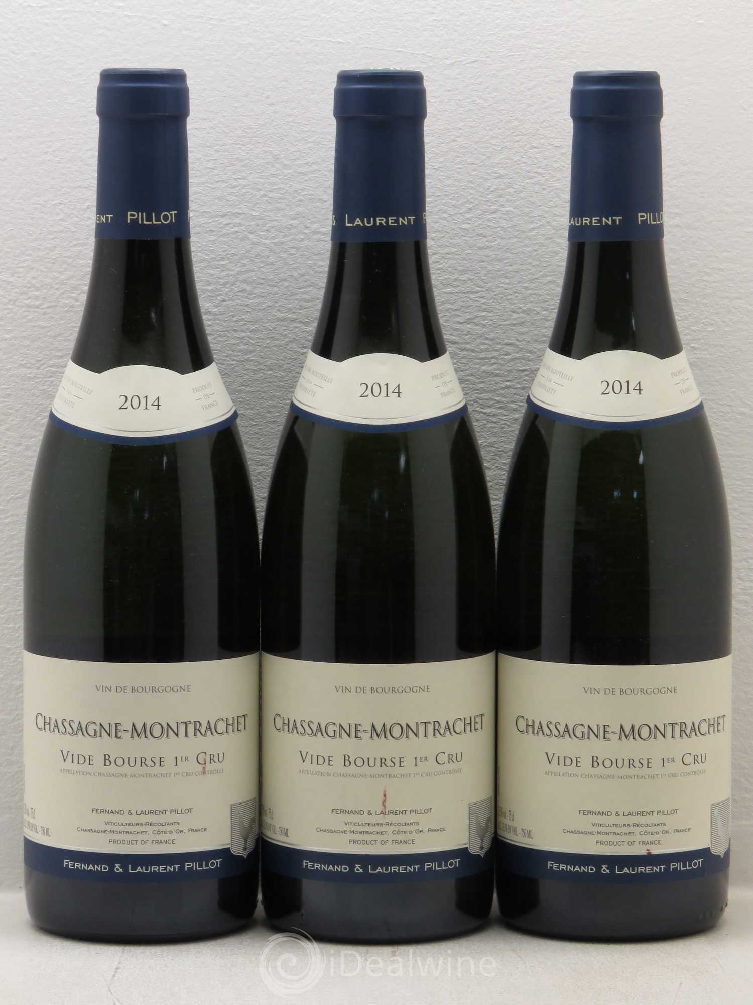 Chassagne-Montrachet 1er Cru Vide Bourse Domaine Fernand Et Laurent Pillot 2014 - Posten von 3 Flaschen - 0