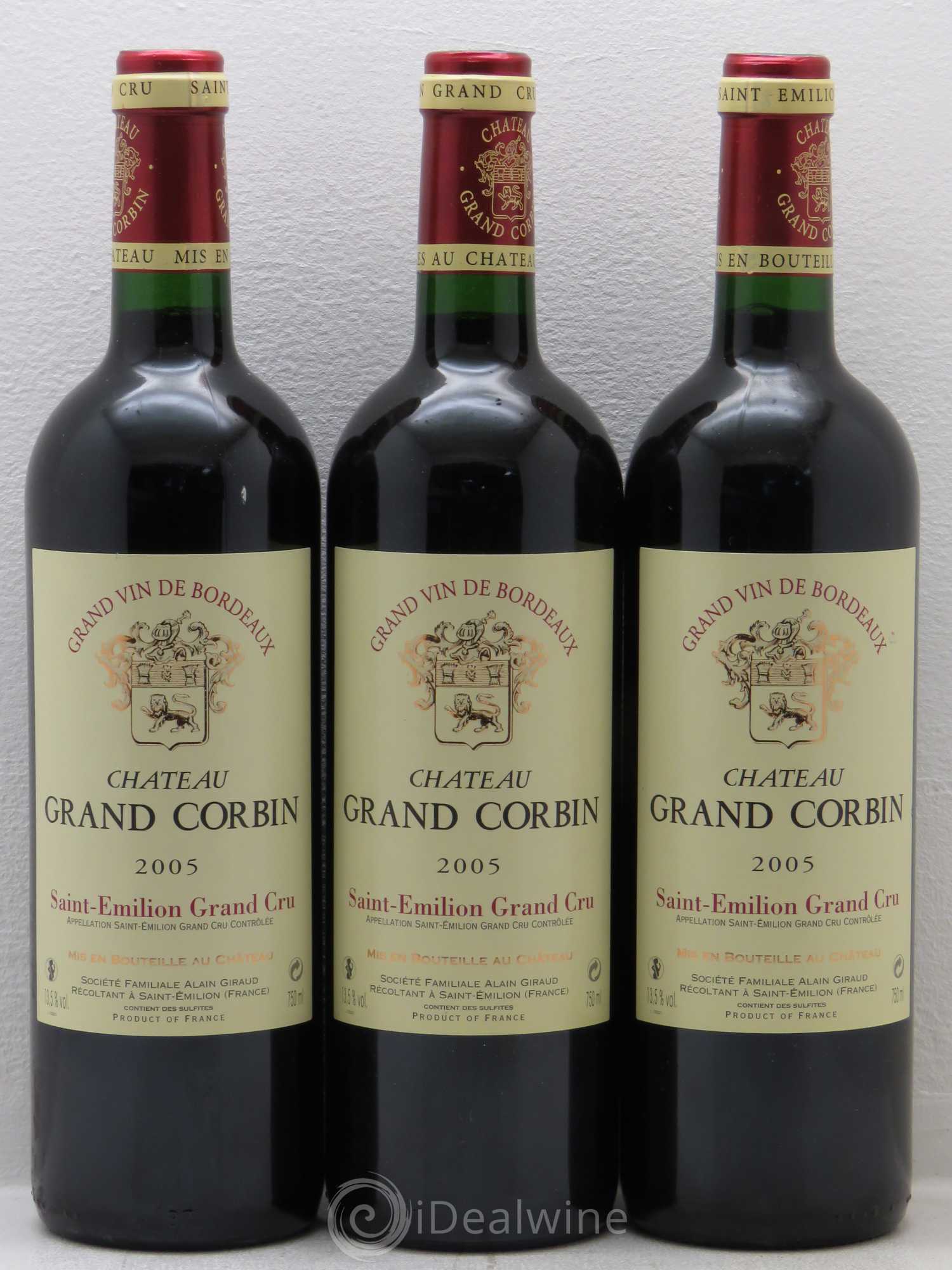 Château Grand Corbin Grand Cru Classé 2005 - Lot de 3 bouteilles - 0