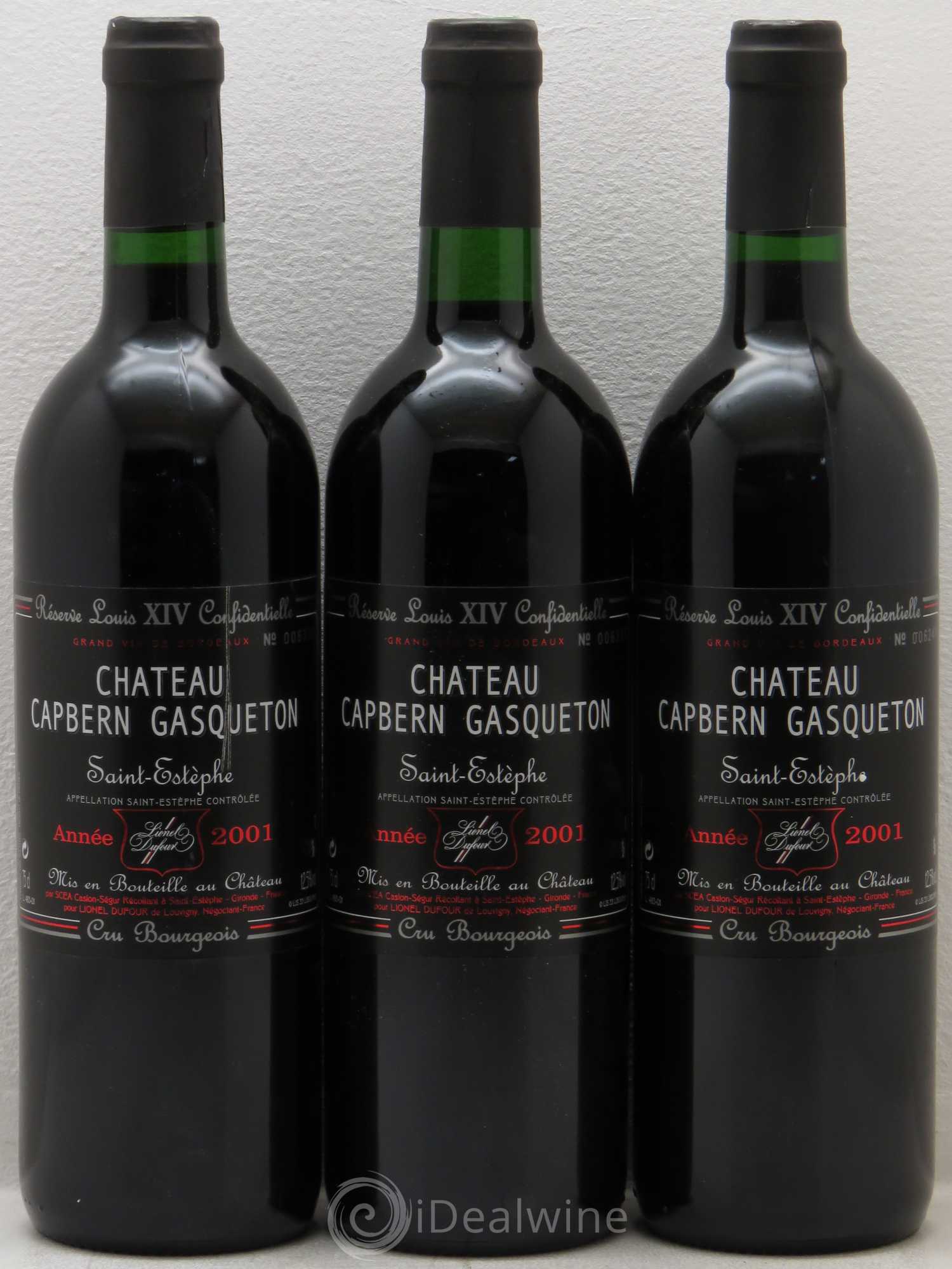 Château Capbern Gasqueton Reserve Louis XIV Confidentielle (sans prix de réserve) 2001 - Posten von 6 Flaschen - 2