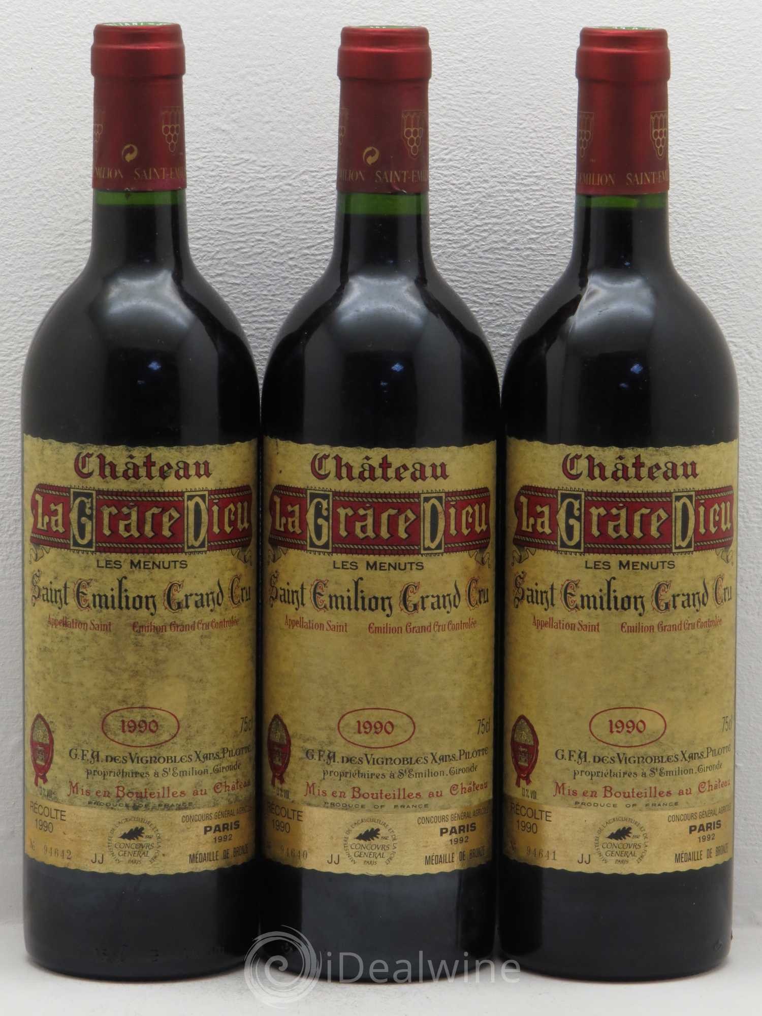 Château la Grâce Dieu 1990 - Lot de 3 bouteilles - 0