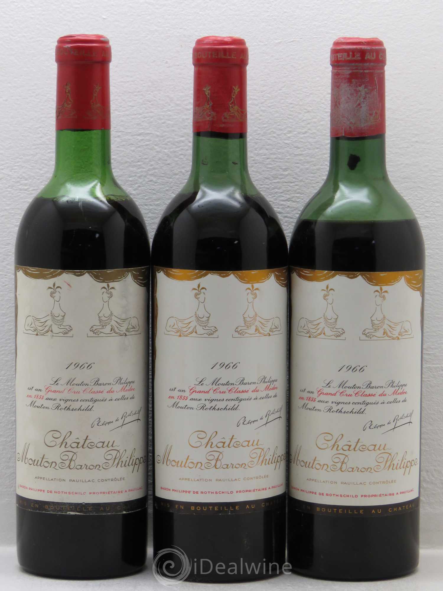 Château d' Armailhac - Mouton Baron(ne) Philippe 5ème Grand Cru Classé 1966 - Lot de 3 bouteilles - 0