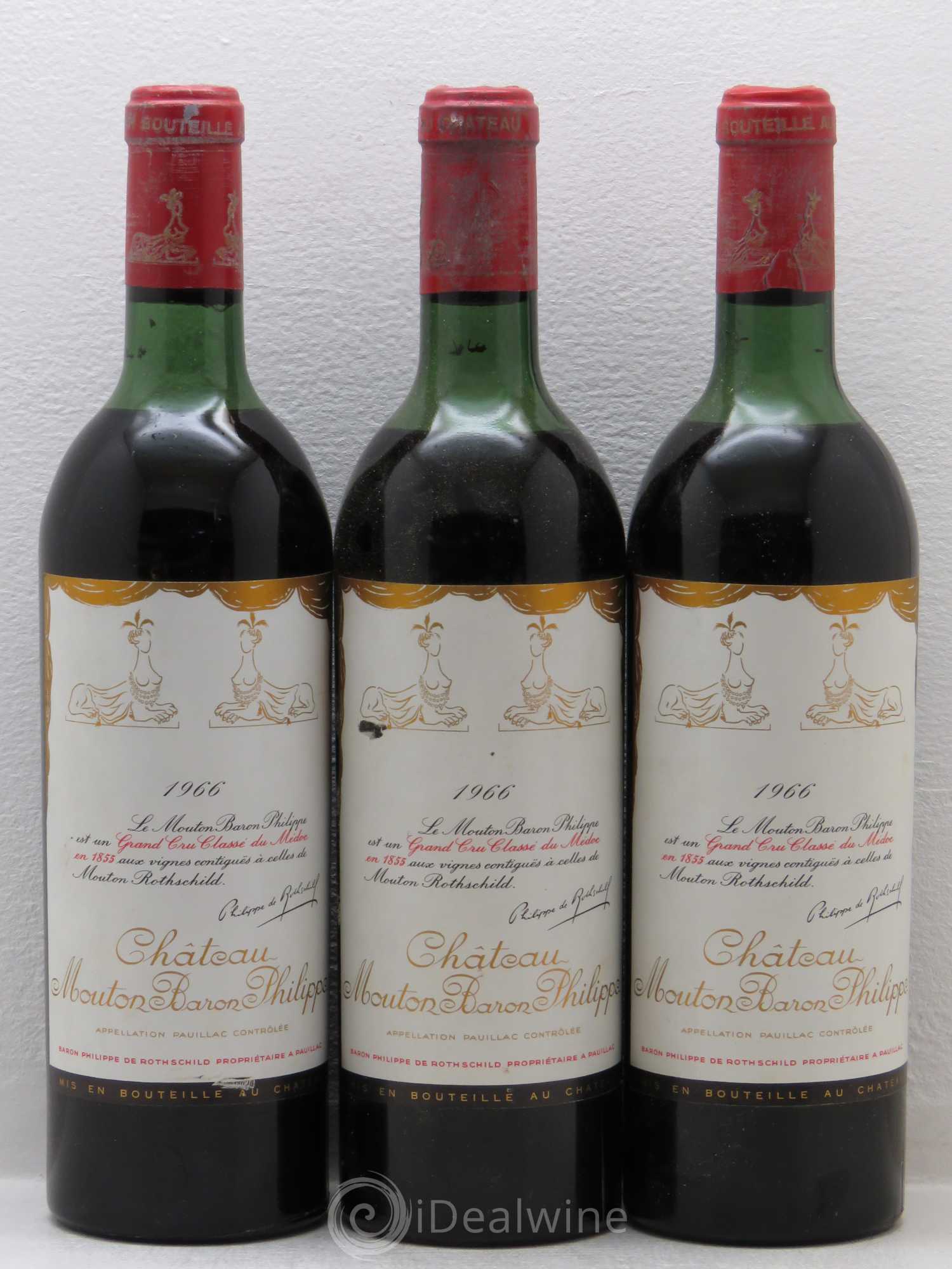 Château d' Armailhac - Mouton Baron(ne) Philippe 5ème Grand Cru Classé 1966 - Lot de 3 bouteilles - 0