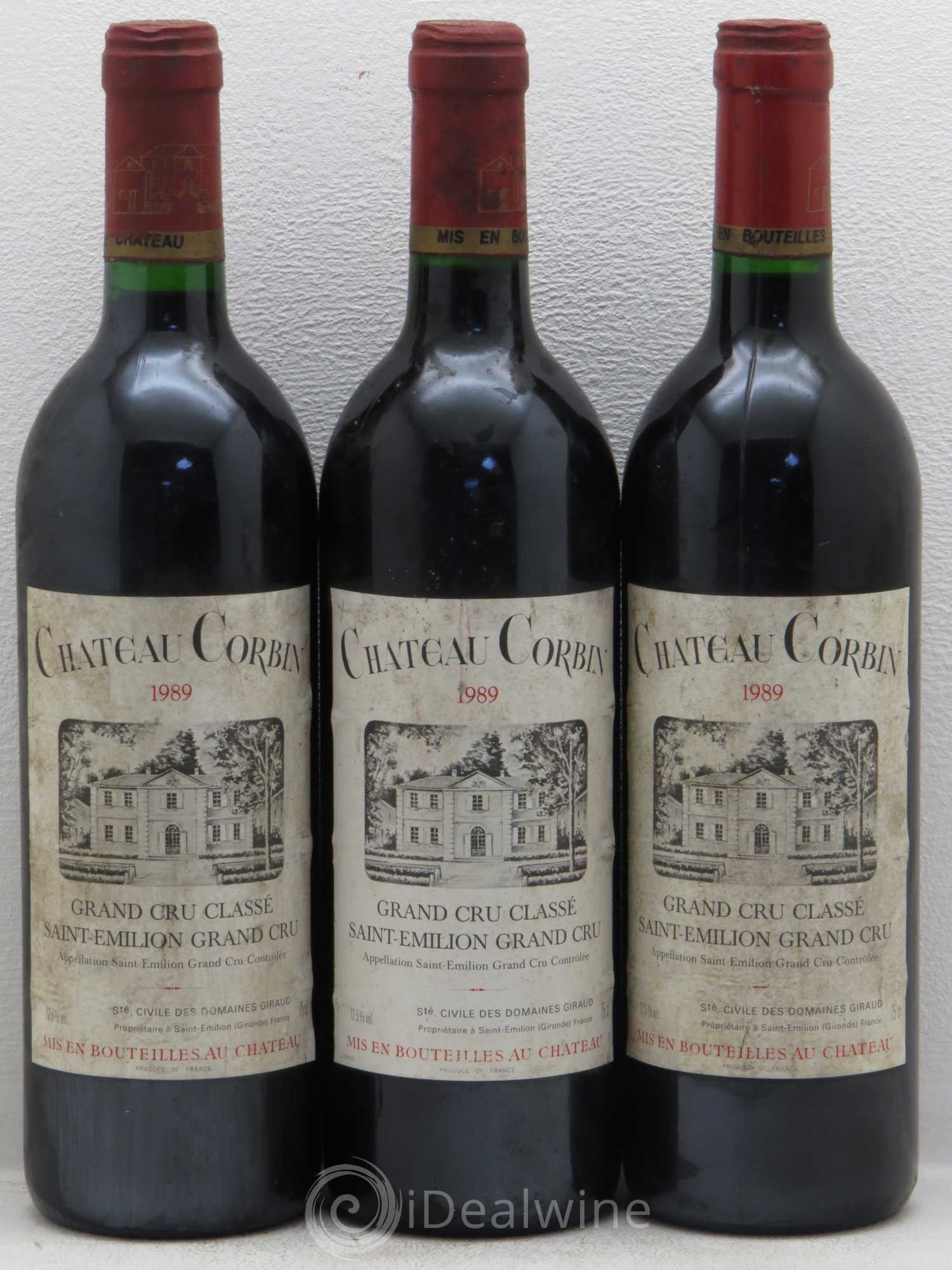 Château Corbin Grand Cru Classé 1989 - Lot de 3 bouteilles - 0