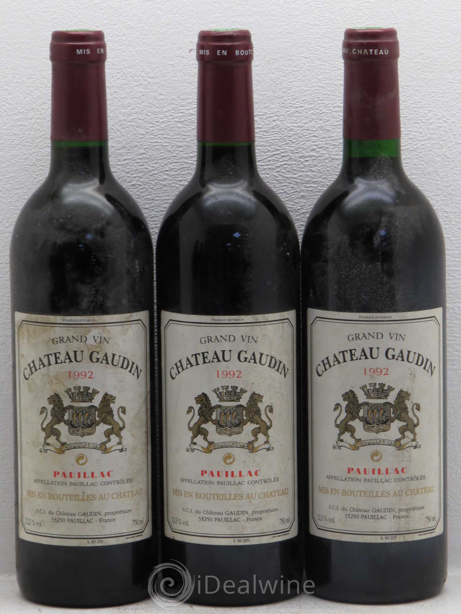 Bordeaux Château Gaudin - Pauillac 1992 - Lot of 6 bottles - 1