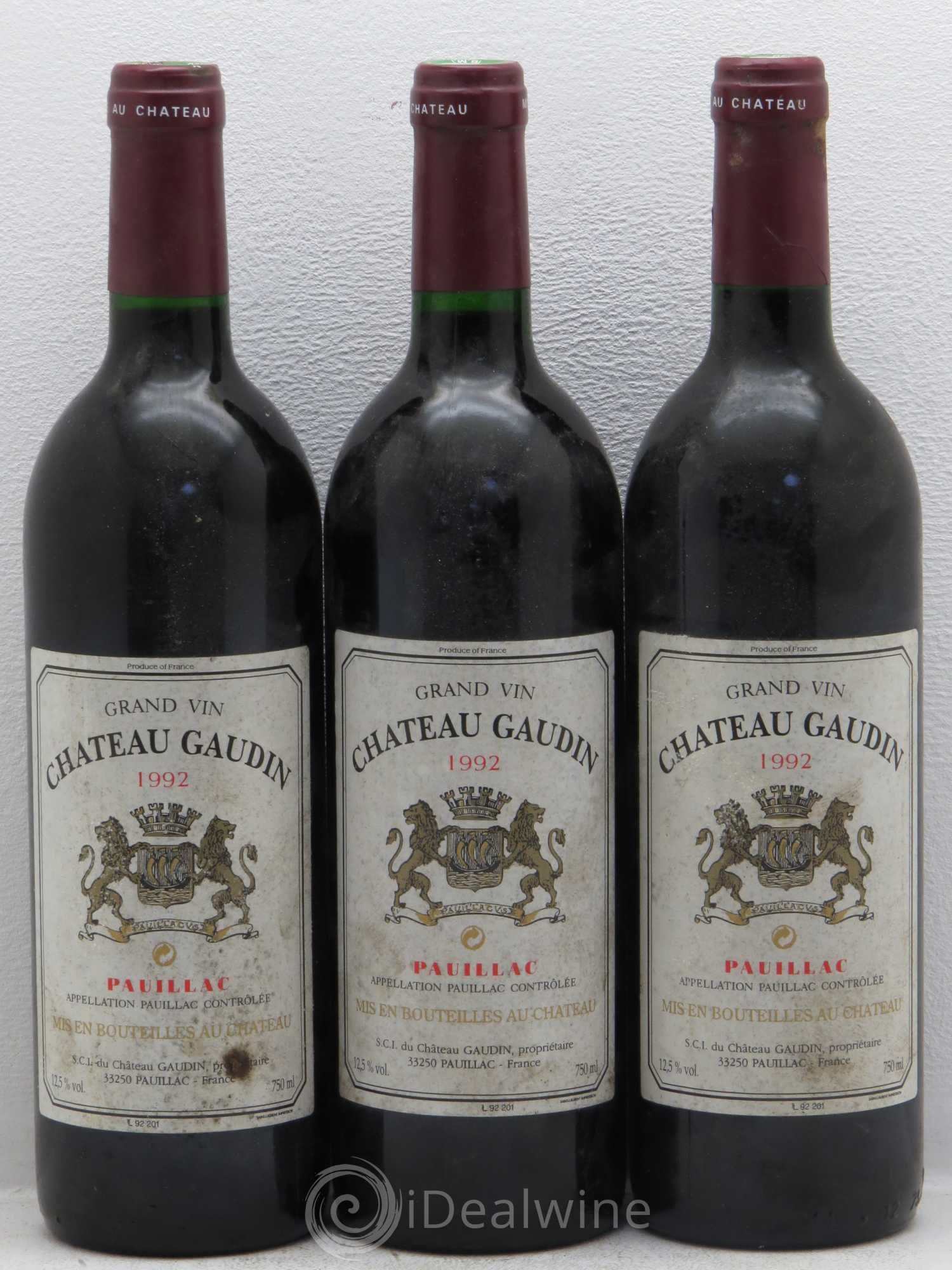 Bordeaux Château Gaudin - Pauillac 1992 - Posten von 3 Flaschen - 0