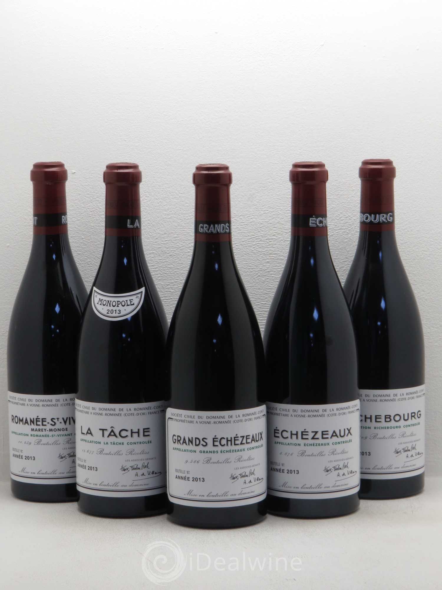 Assortiment 2013 du Domaine de la Romanée-Conti Domaine de la Romanée-Conti 5 bouteilles 1 Echezeaux 1 Grand Echezeaux 1 Richebourg 1 Romanée Saint Vivant 1 La Tâche 2013 - Posten von 1 Flasche - 0