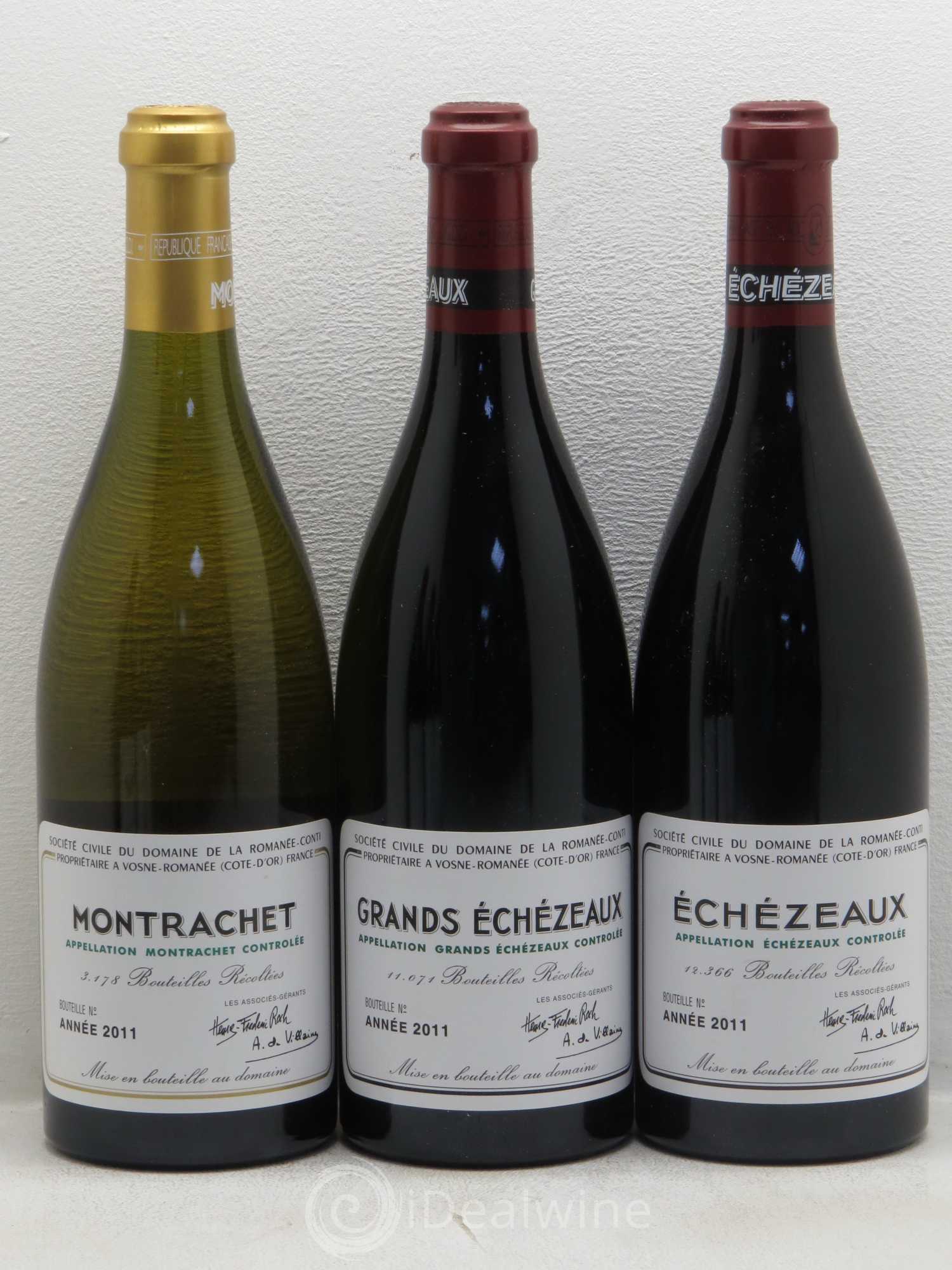 Assortiment 2011 du Domaine de la Romanée-Conti Domaine de la Romanée-Conti 6 Bouteilles : 3 Romanée Saint Vivant / 1 Echezeaux /1 Grand Echezeaux /1 Montrachet 2011 - Posten von 1 Flasche - 3